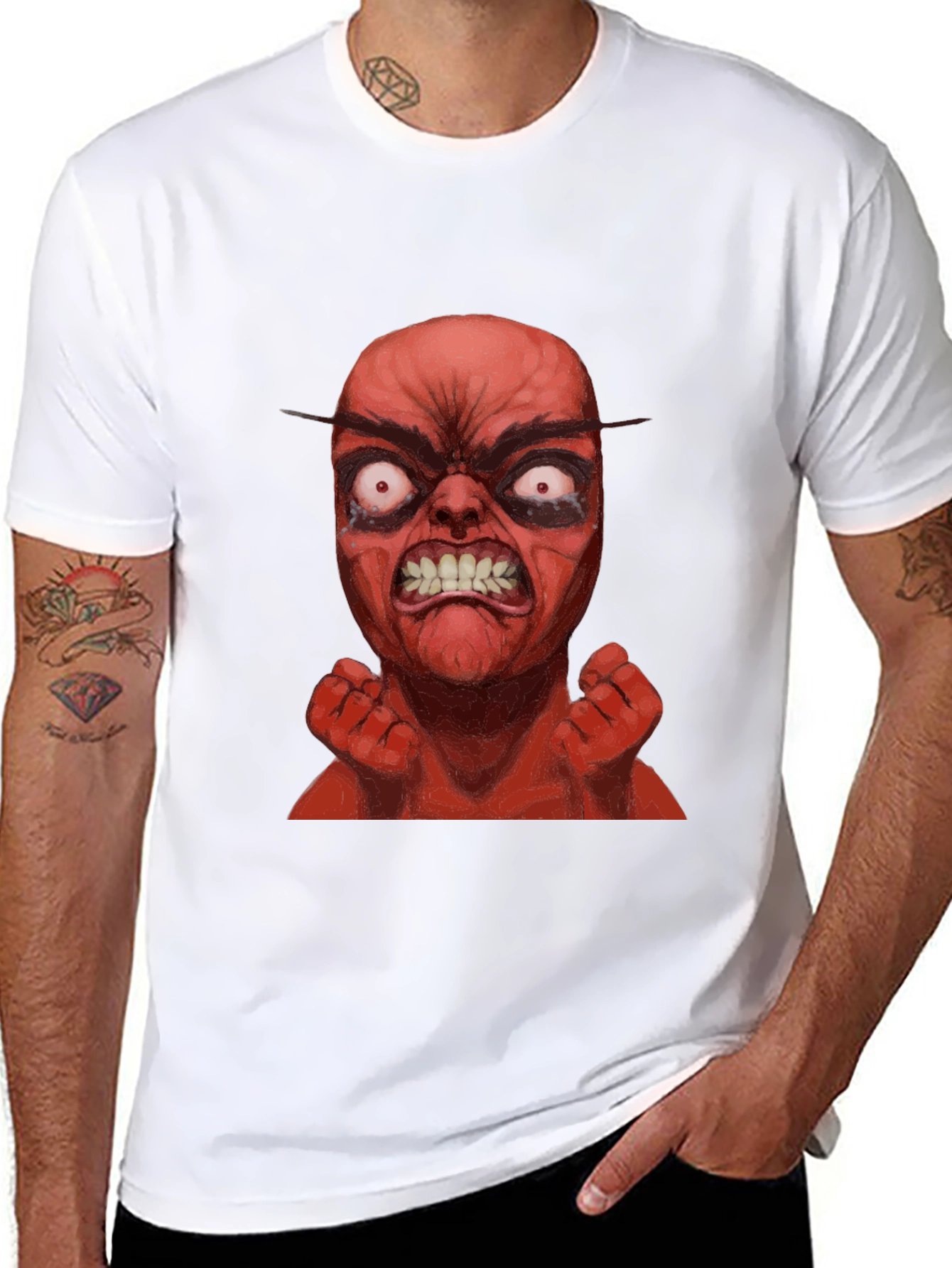 Black Angry Red Character Graphic T-Shirt view 8