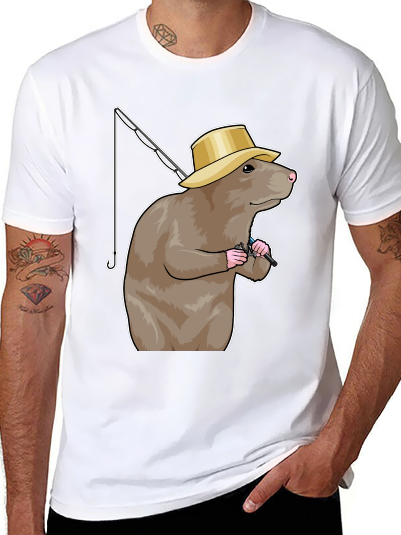 Black Fishing Rodent Black Cotton Tee view 8