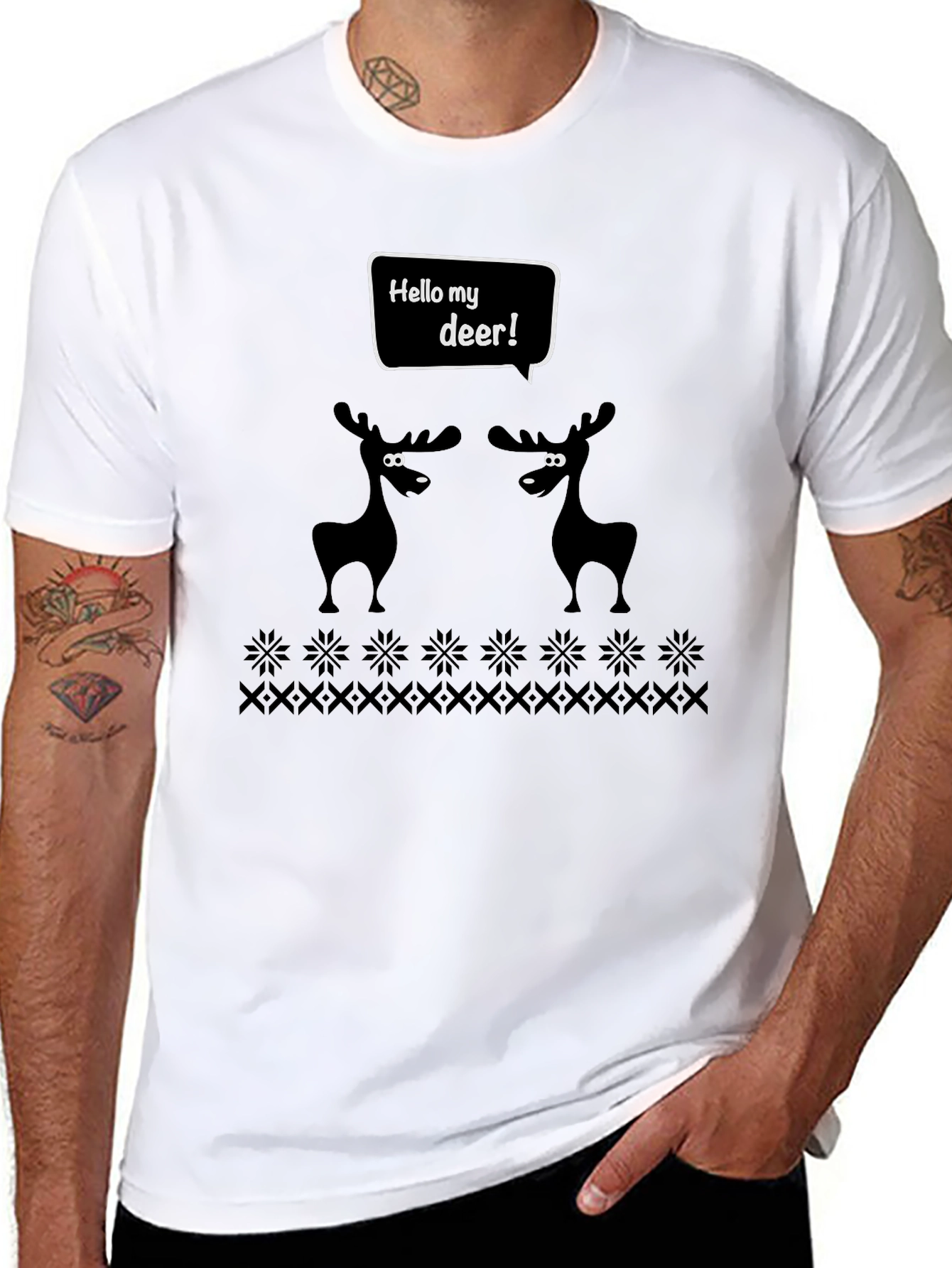 Black Hello My Deer Graphic Tee - Black Cotton T-Shirt view 8