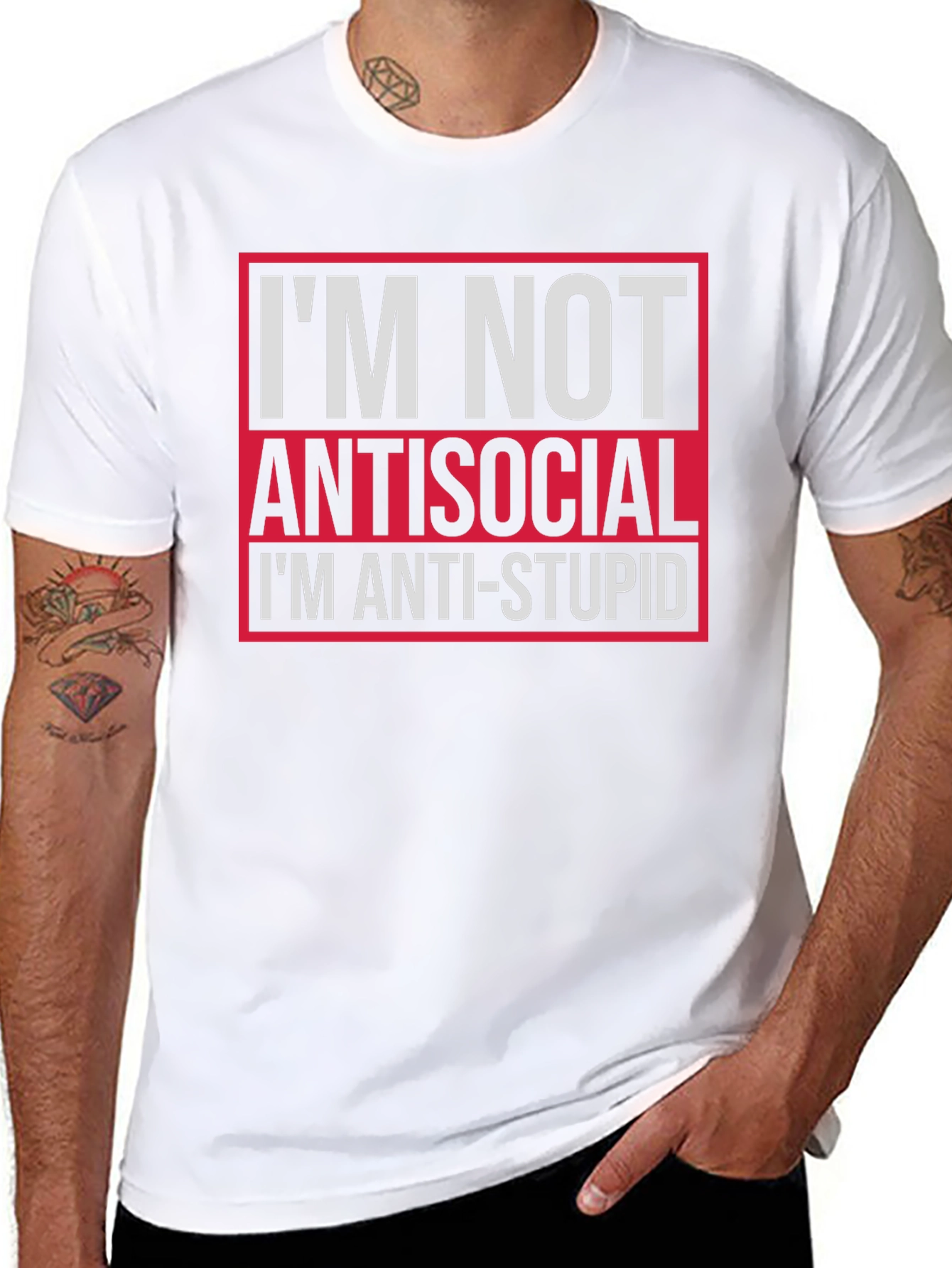 Black I'm Not Antisocial Anti-Stupid Graphic Tee view 8