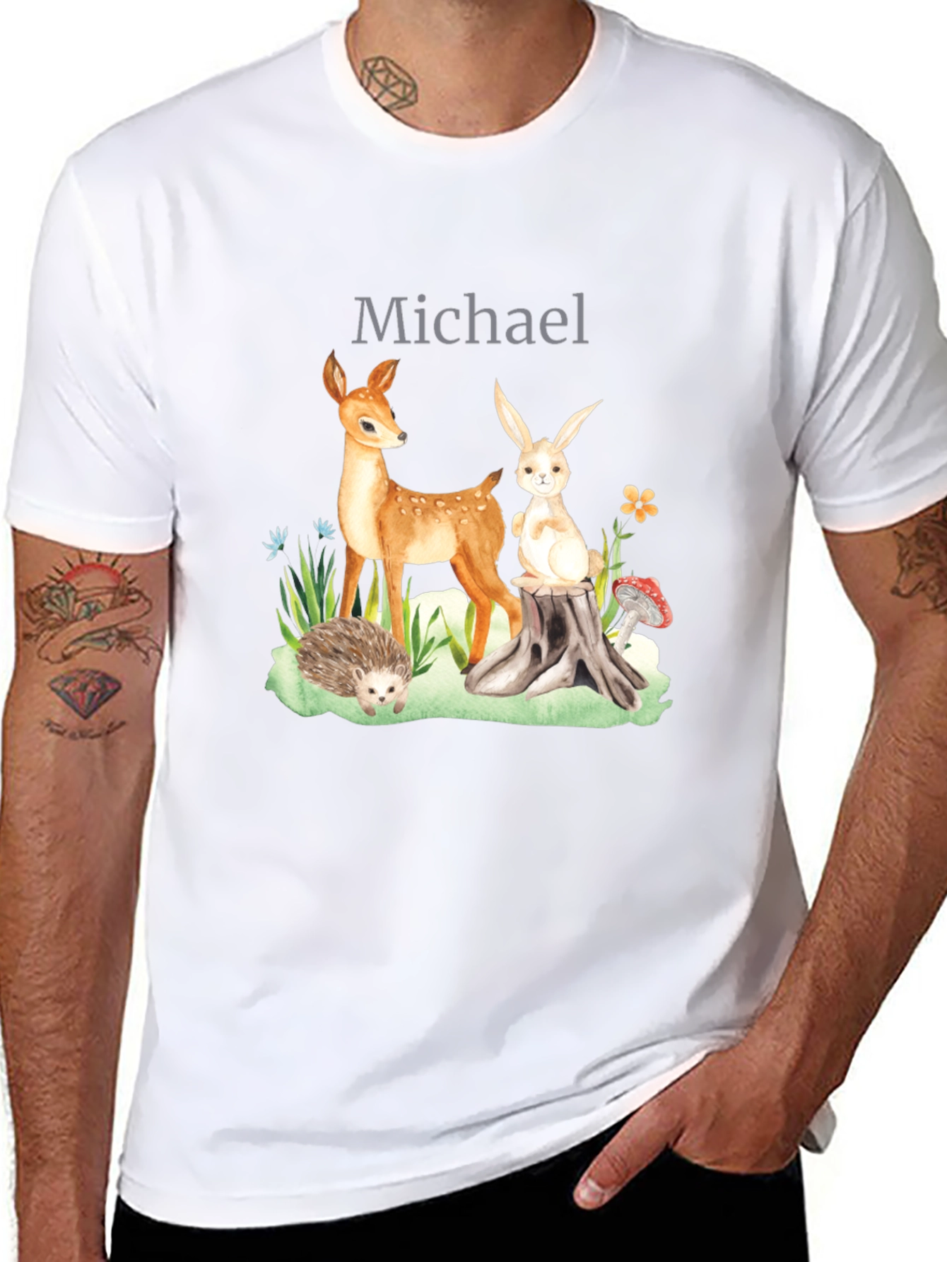 Black Personalized Woodland Animals T-Shirt view 8