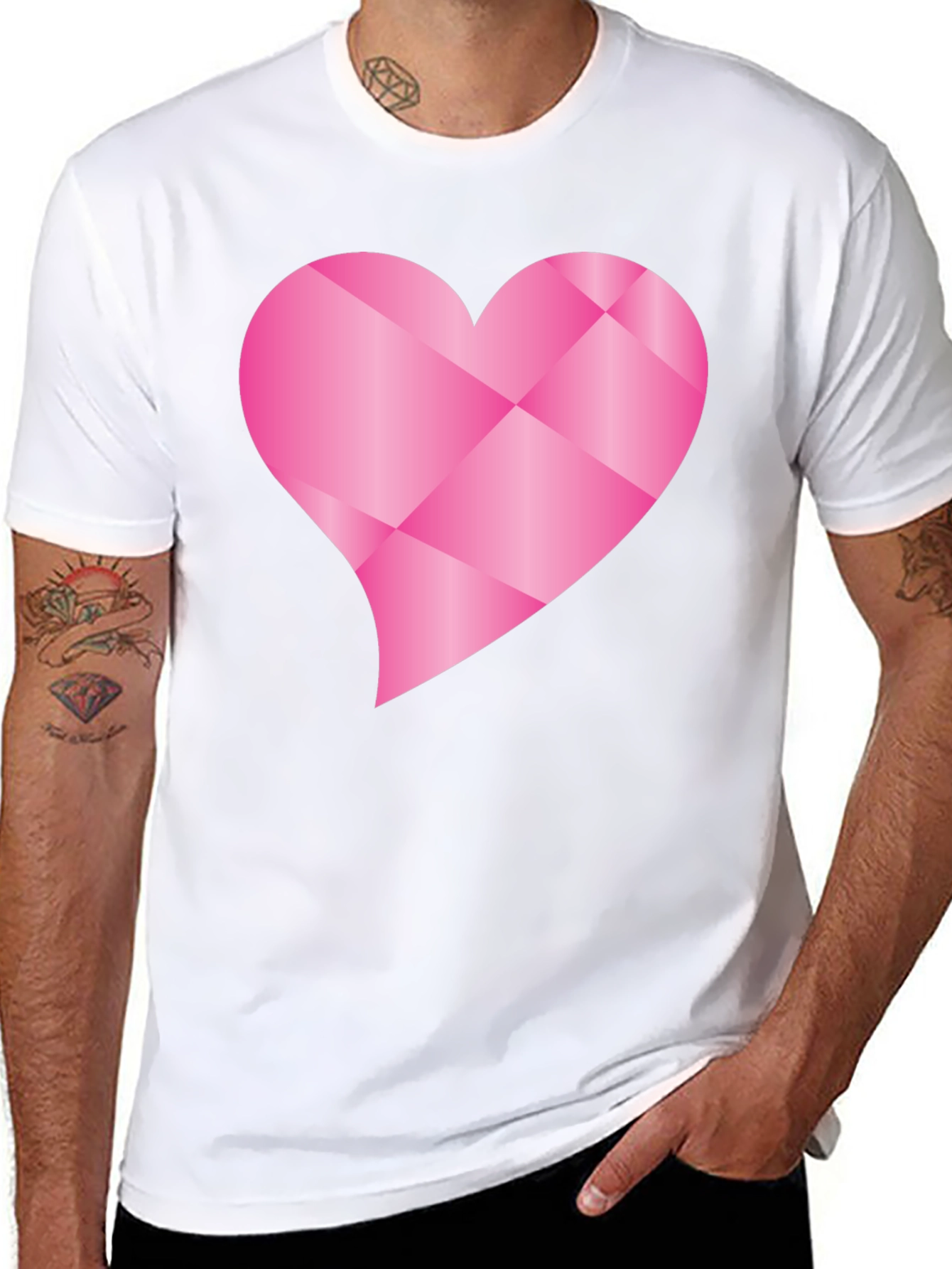 Black Geometric Pink Heart Graphic Black T-Shirt view 8
