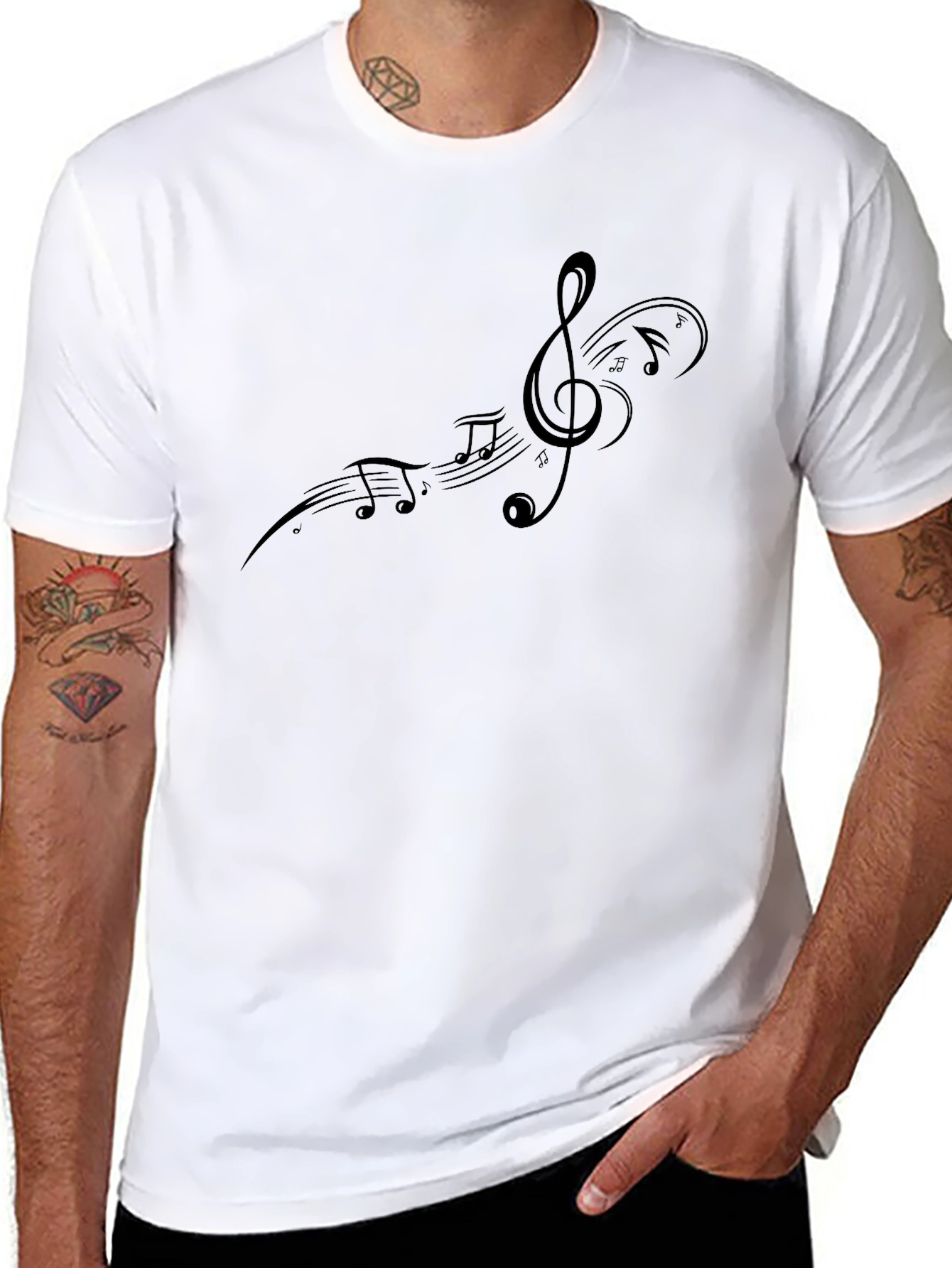 Black Musical Note Graphic Tee - Black Cotton Blend view 8