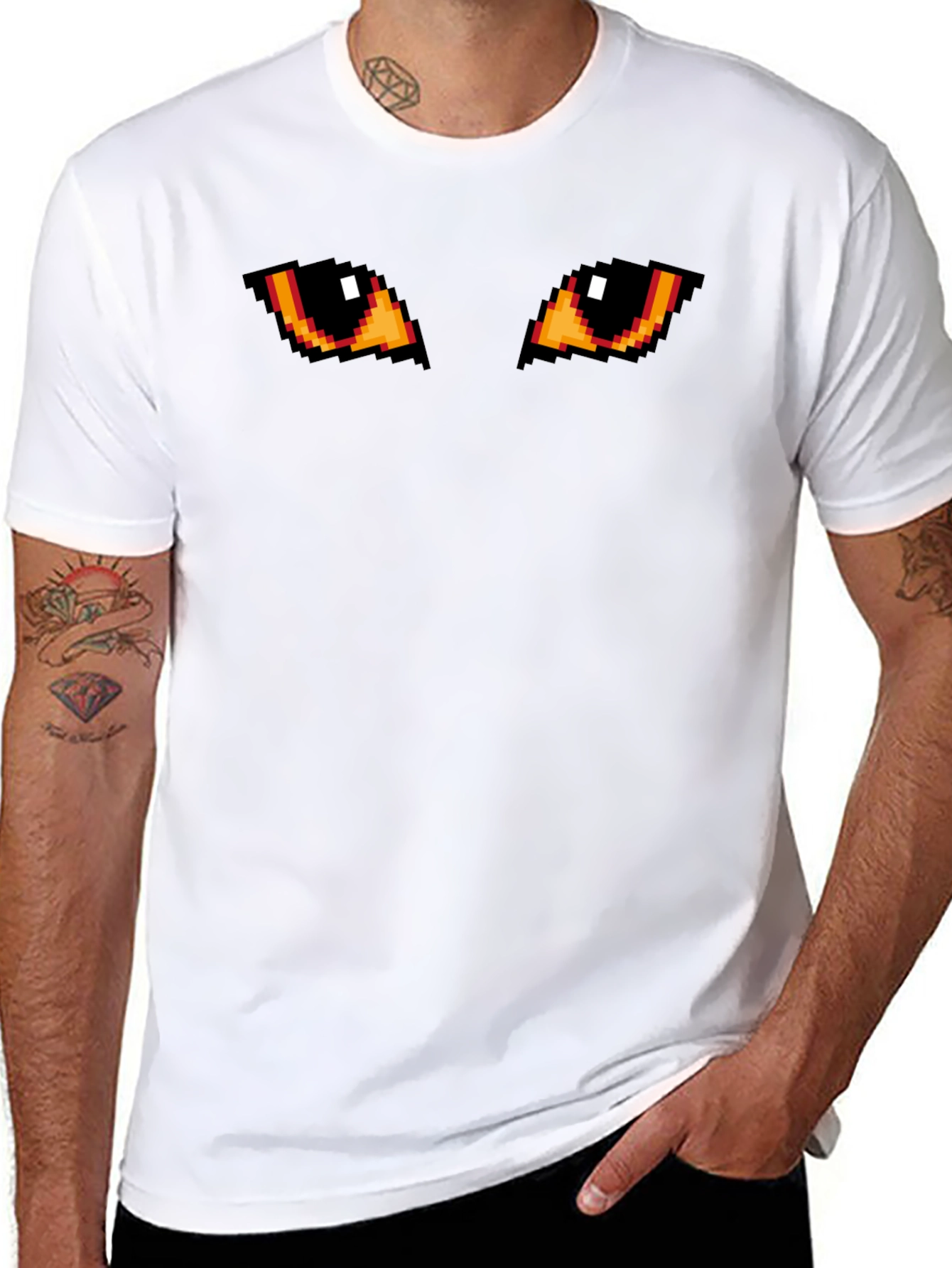 Black Pixelated Eyes Black T-Shirt view 8