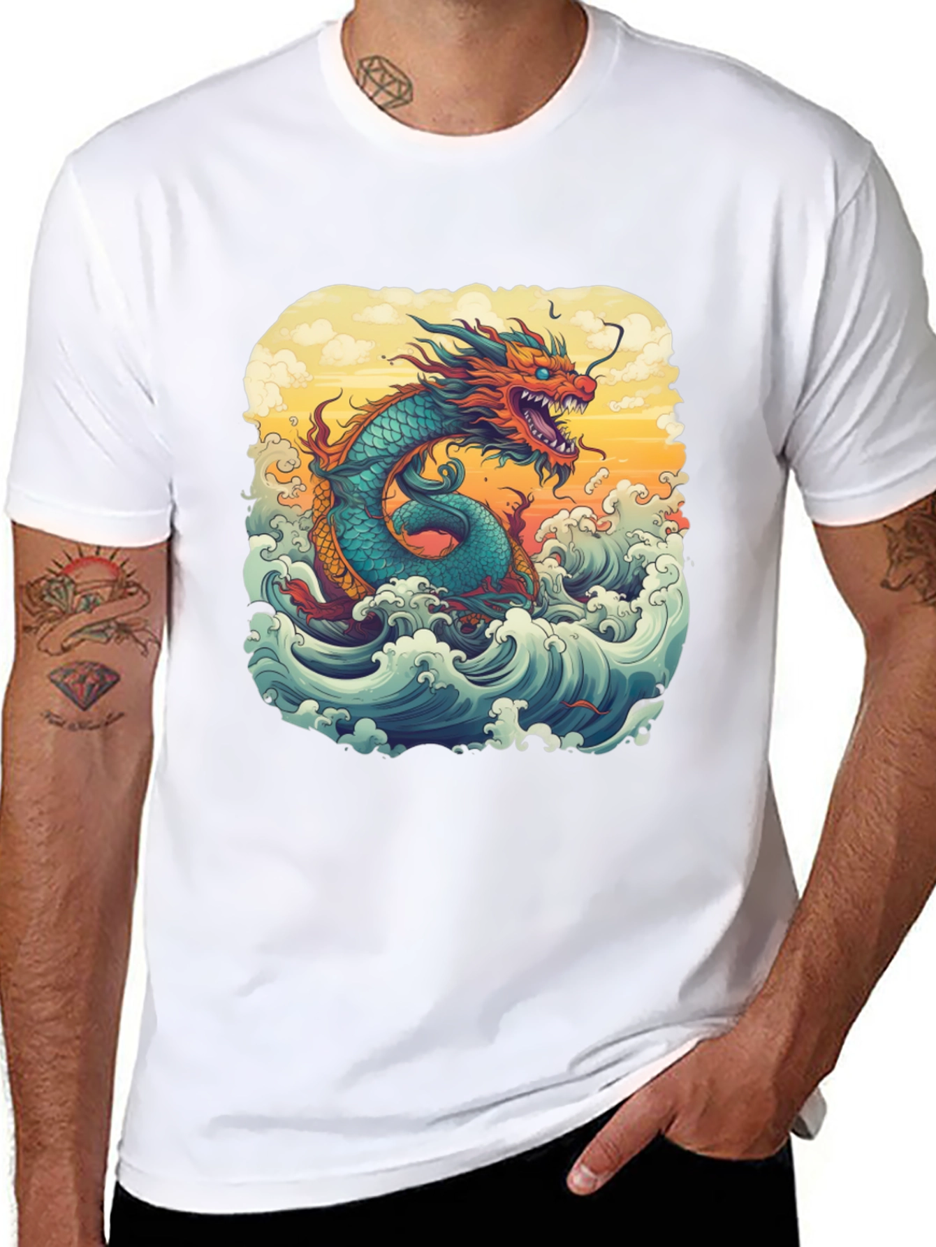 Black Dragon Wave Graphic Tee - Unique Design view 8