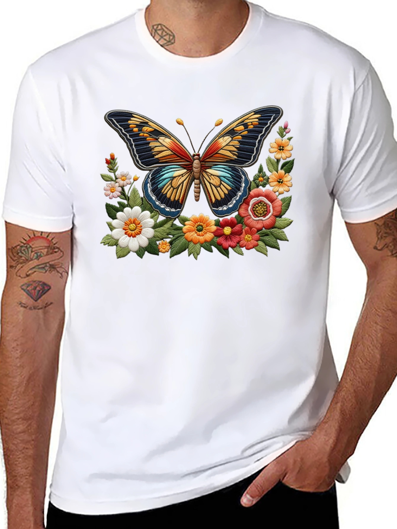 Black Butterfly Floral Graphic Print Black T-Shirt view 8