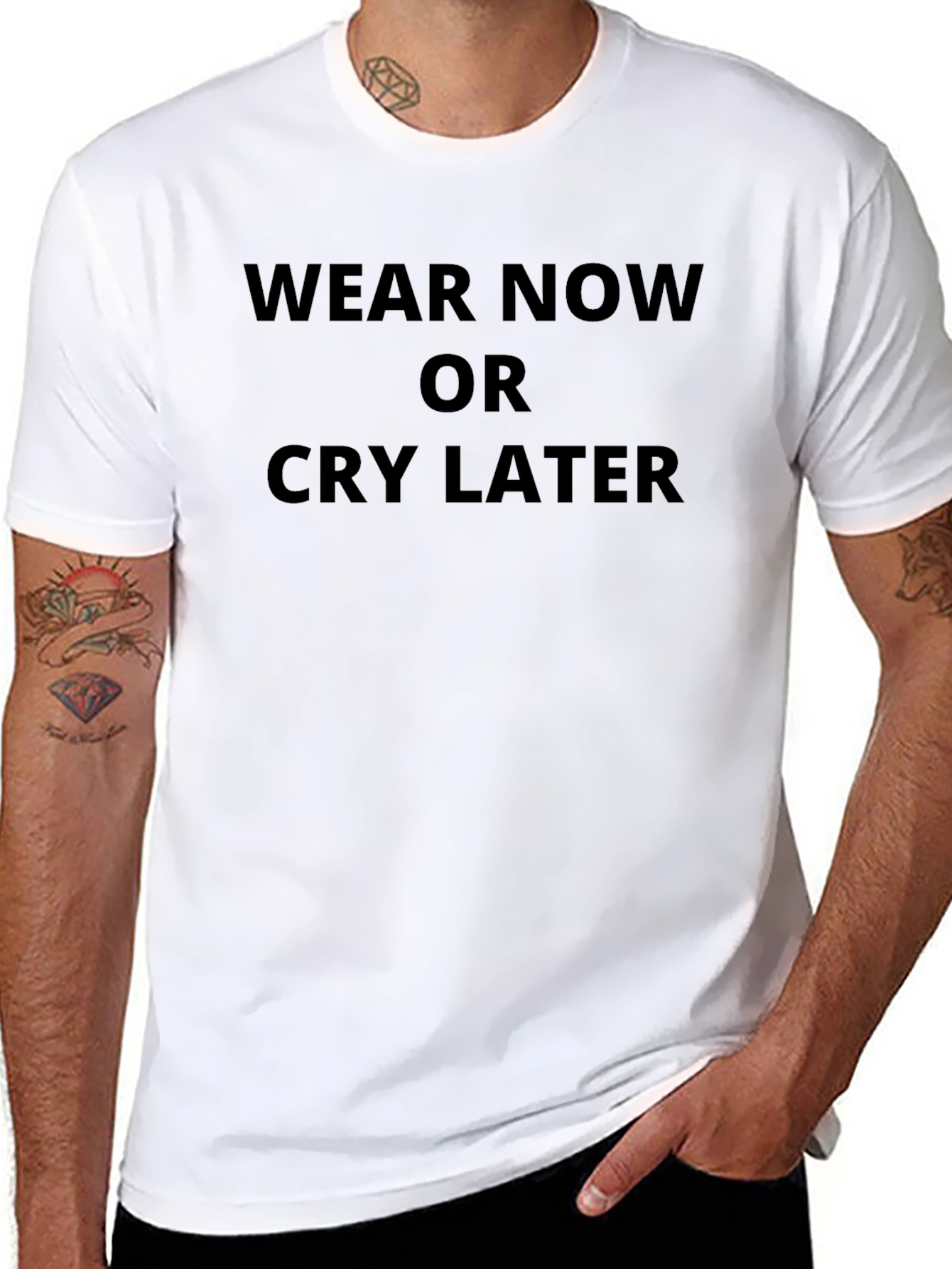 Black Wear Now Or Cry Later Graphic Tee - Stylish Black Cotton T-Shirt view 8