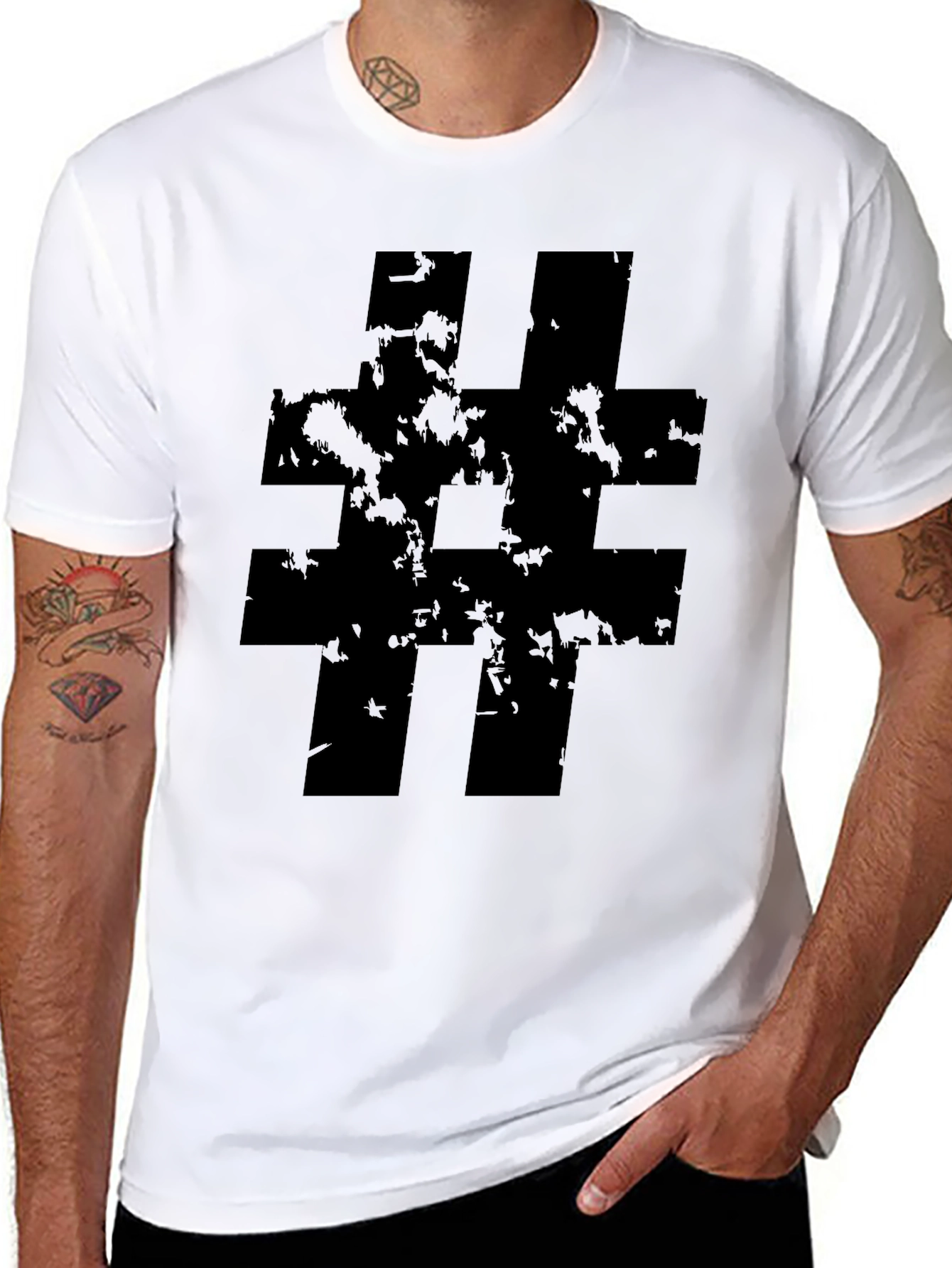 Black Distressed Hashtag Graphic Tee - Black Casual Shirt view 8