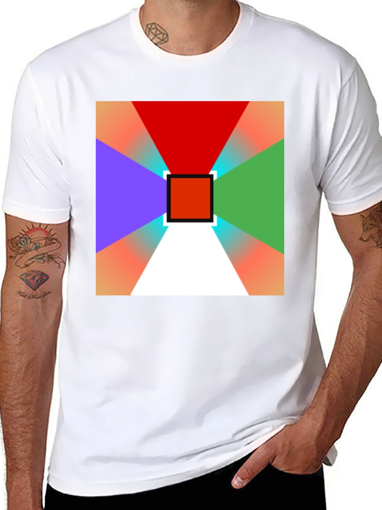 Black Geometric Prism T-Shirt: Vivid Colors, Modern Design view 8