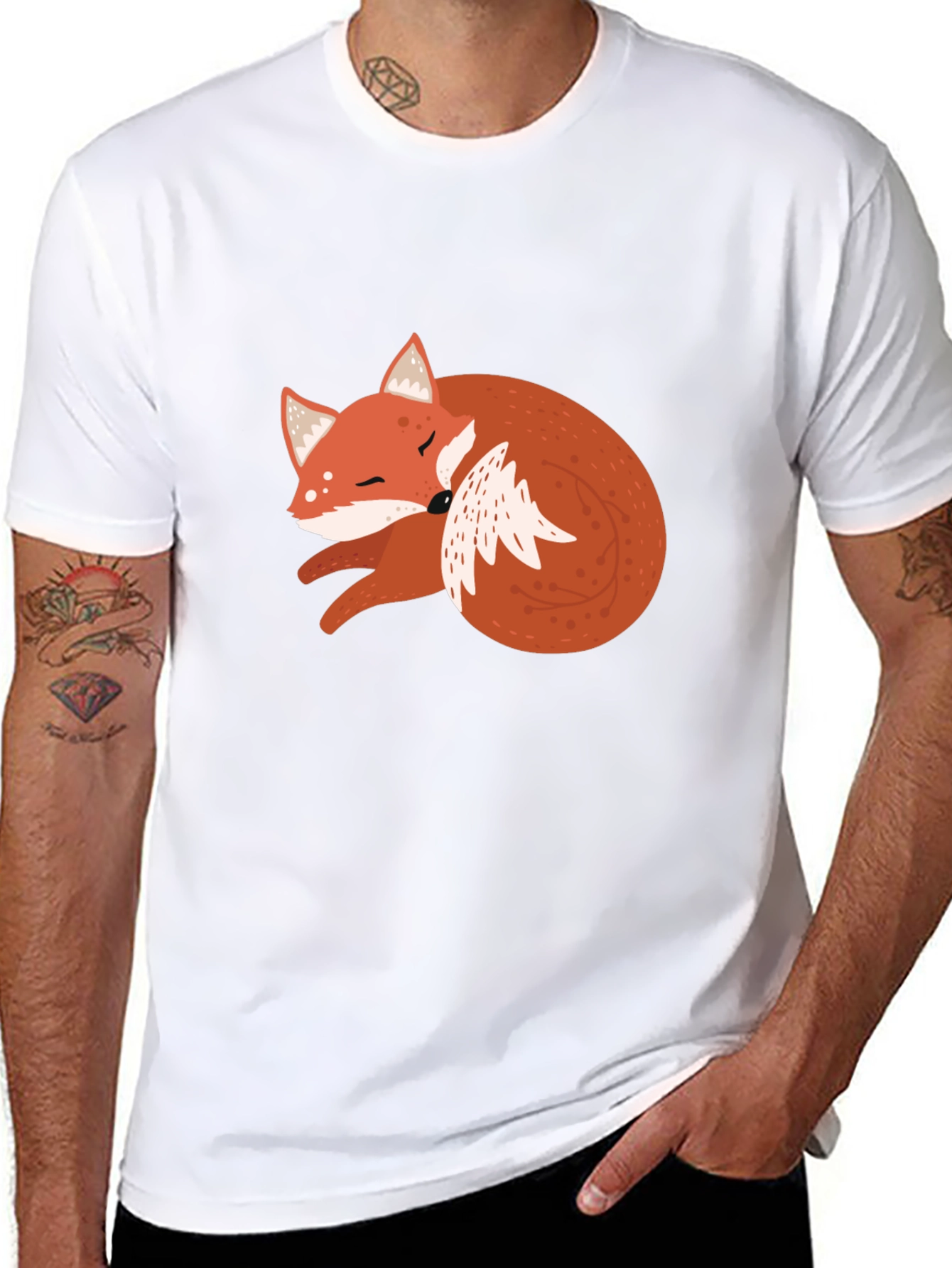 Black Cute Fox Graphic Tee - Soft Black Cotton T-Shirt view 8