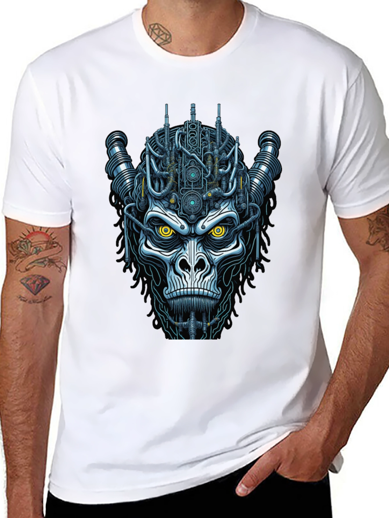 Black Cyberpunk Gorilla Graphic Tee - Unique Sci-Fi Design view 8