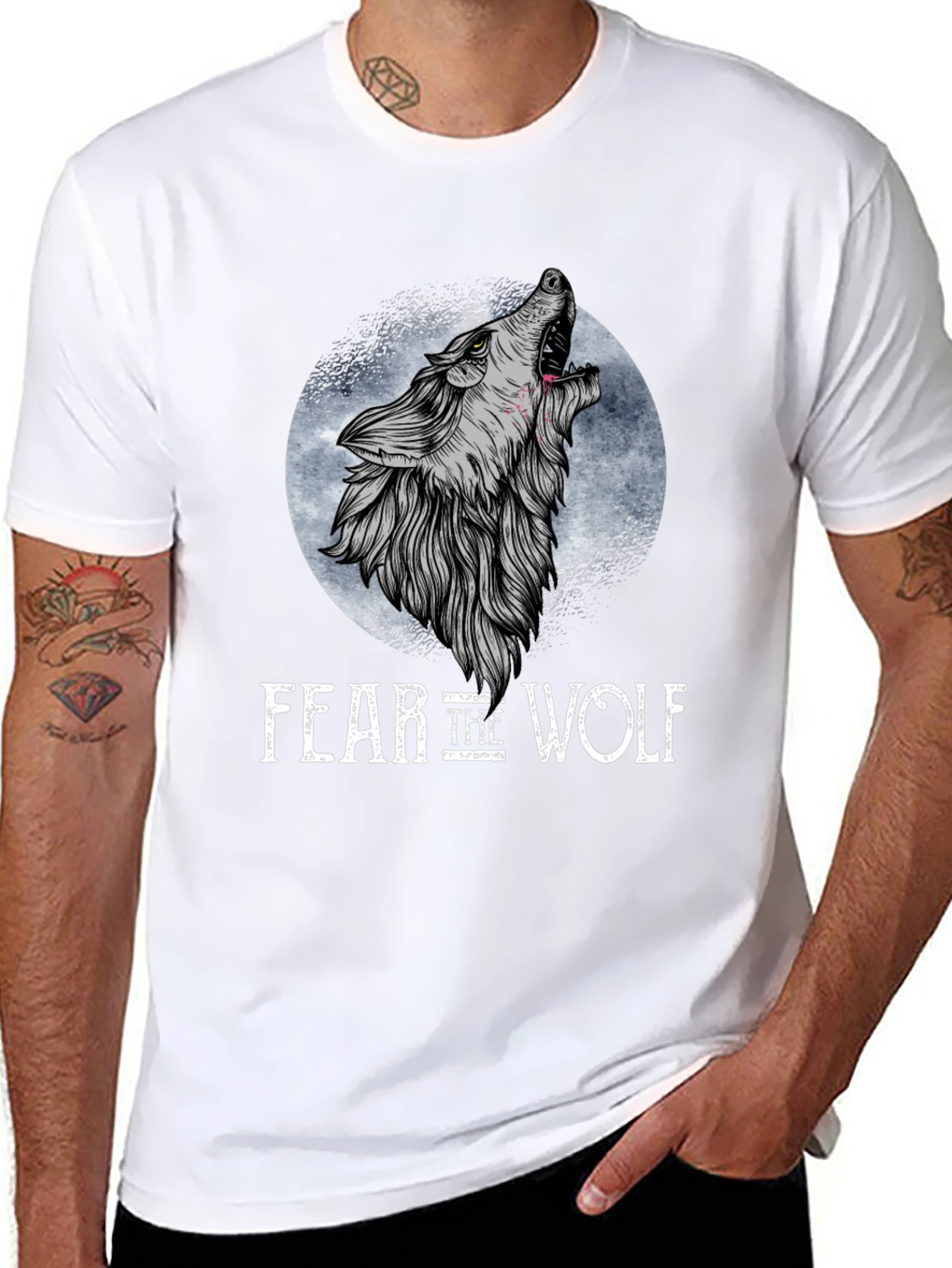 Black Fear the Wolf Graphic T-Shirt - Black Wolf Design view 8
