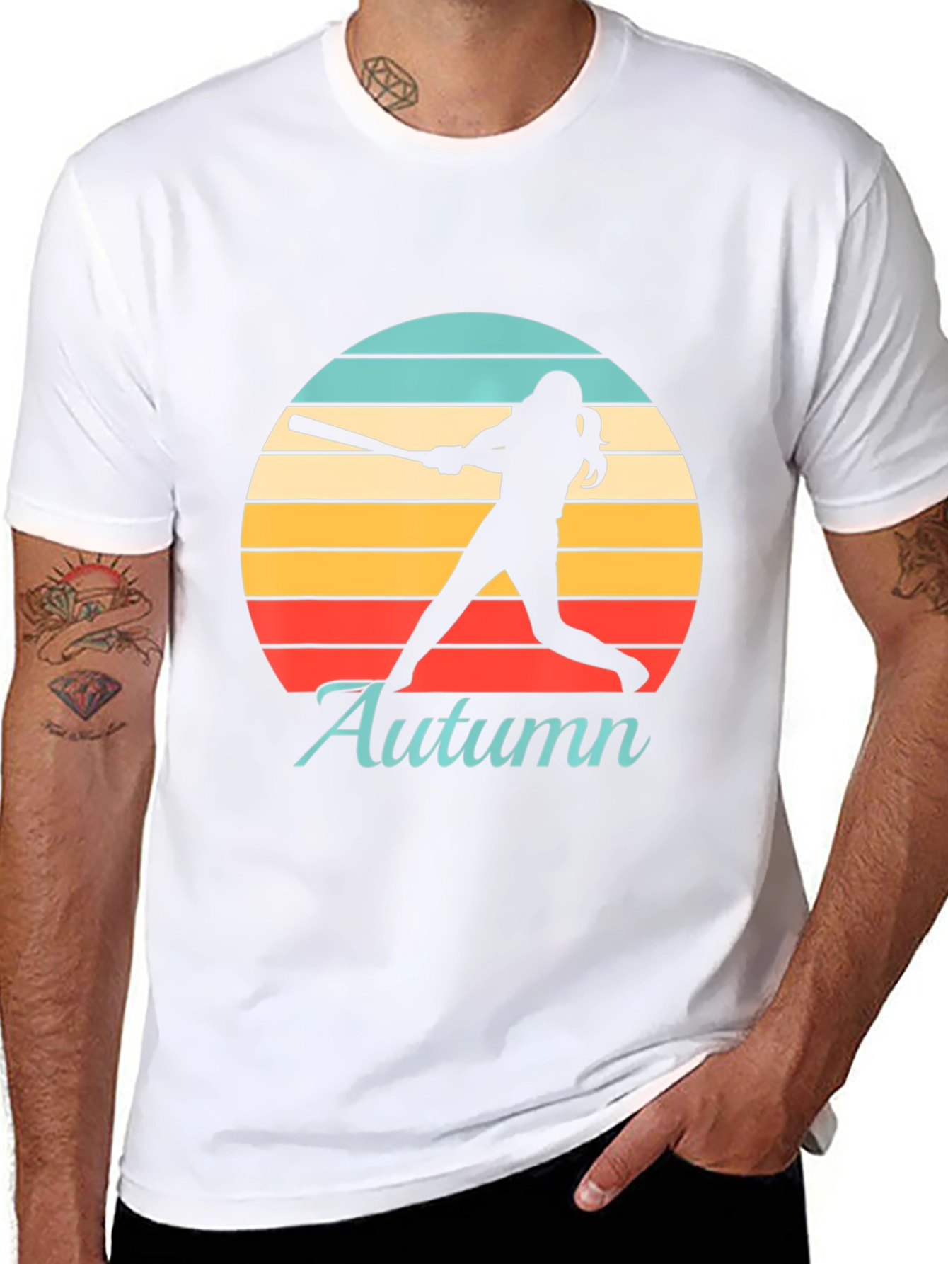 Black Autumn Softball T-Shirt Retro Sunset Silhouette view 8
