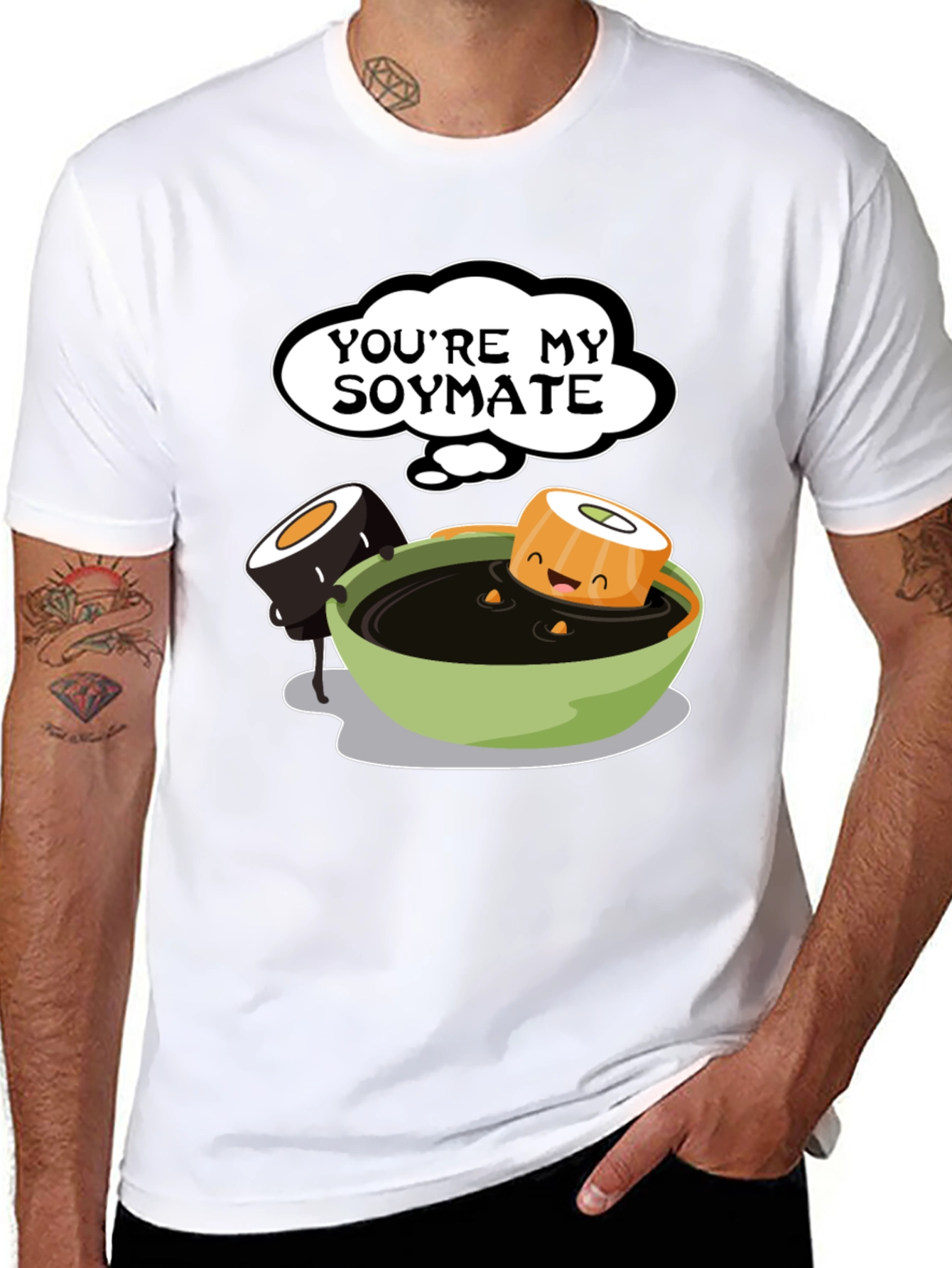 Black You're My Soymate T-Shirt - Cute Sushi Graphic Tee view 8