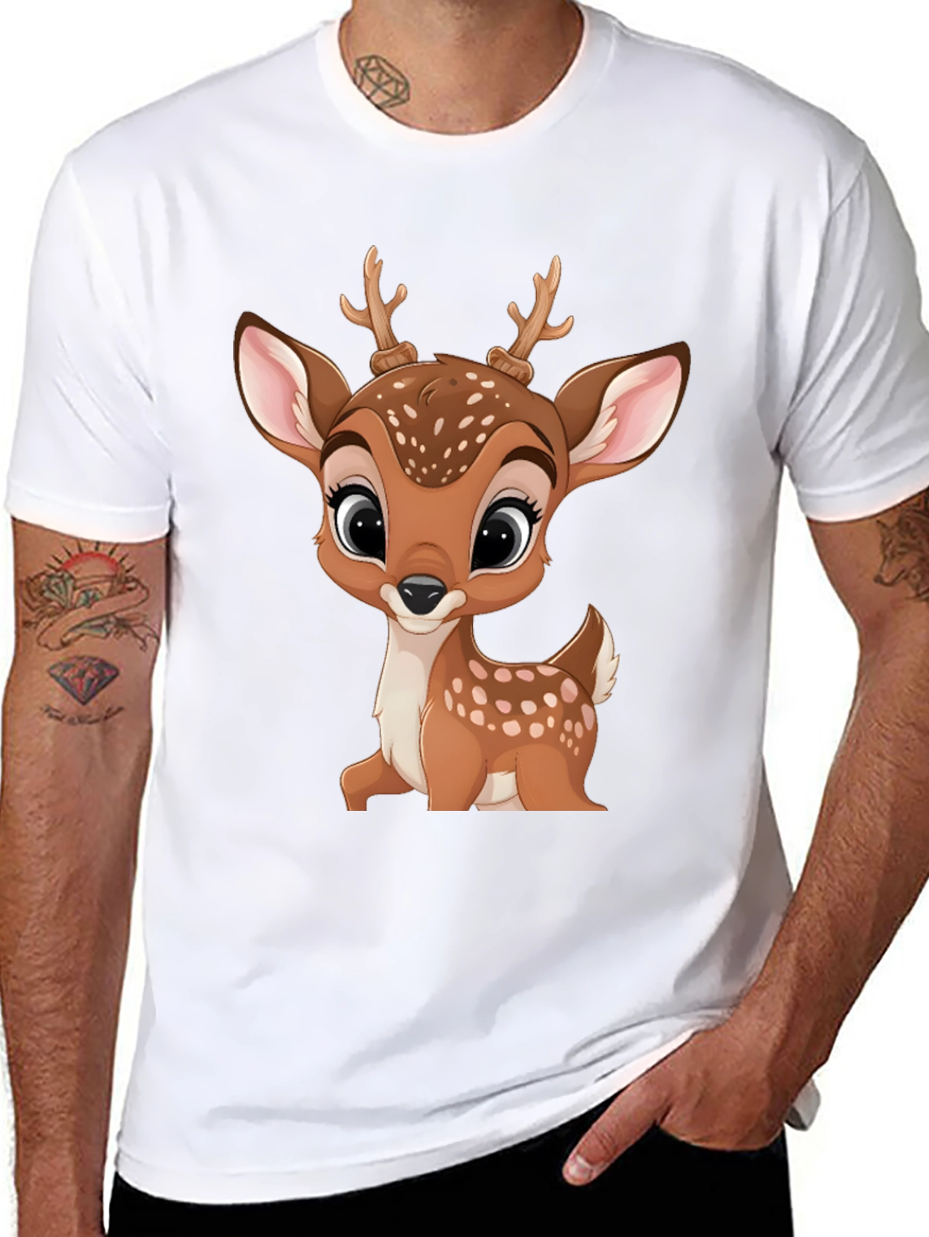 Black Cute Cartoon Deer Graphic T-Shirt view 8