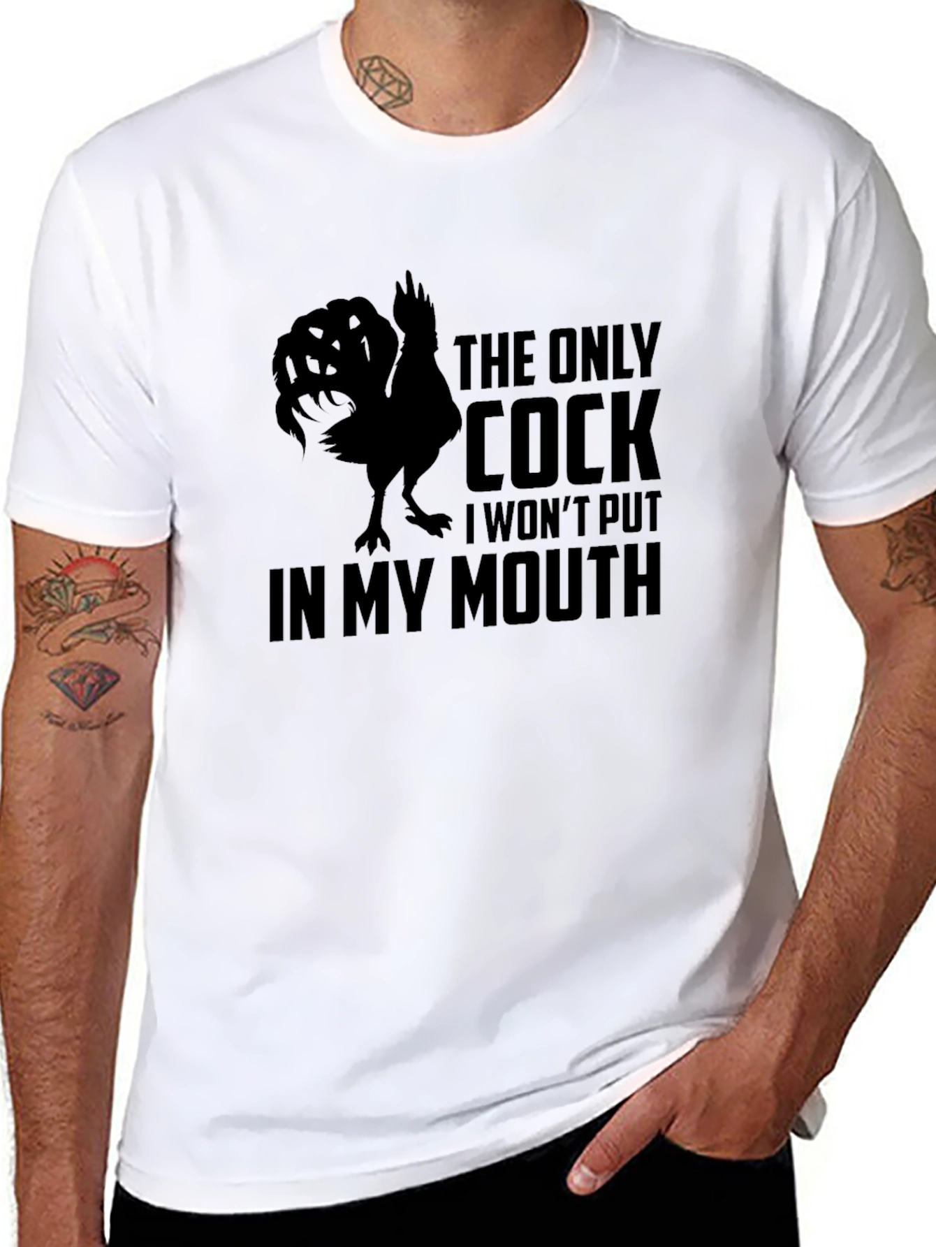 Black Funny Cock Graphic Men's T-Shirt view 8