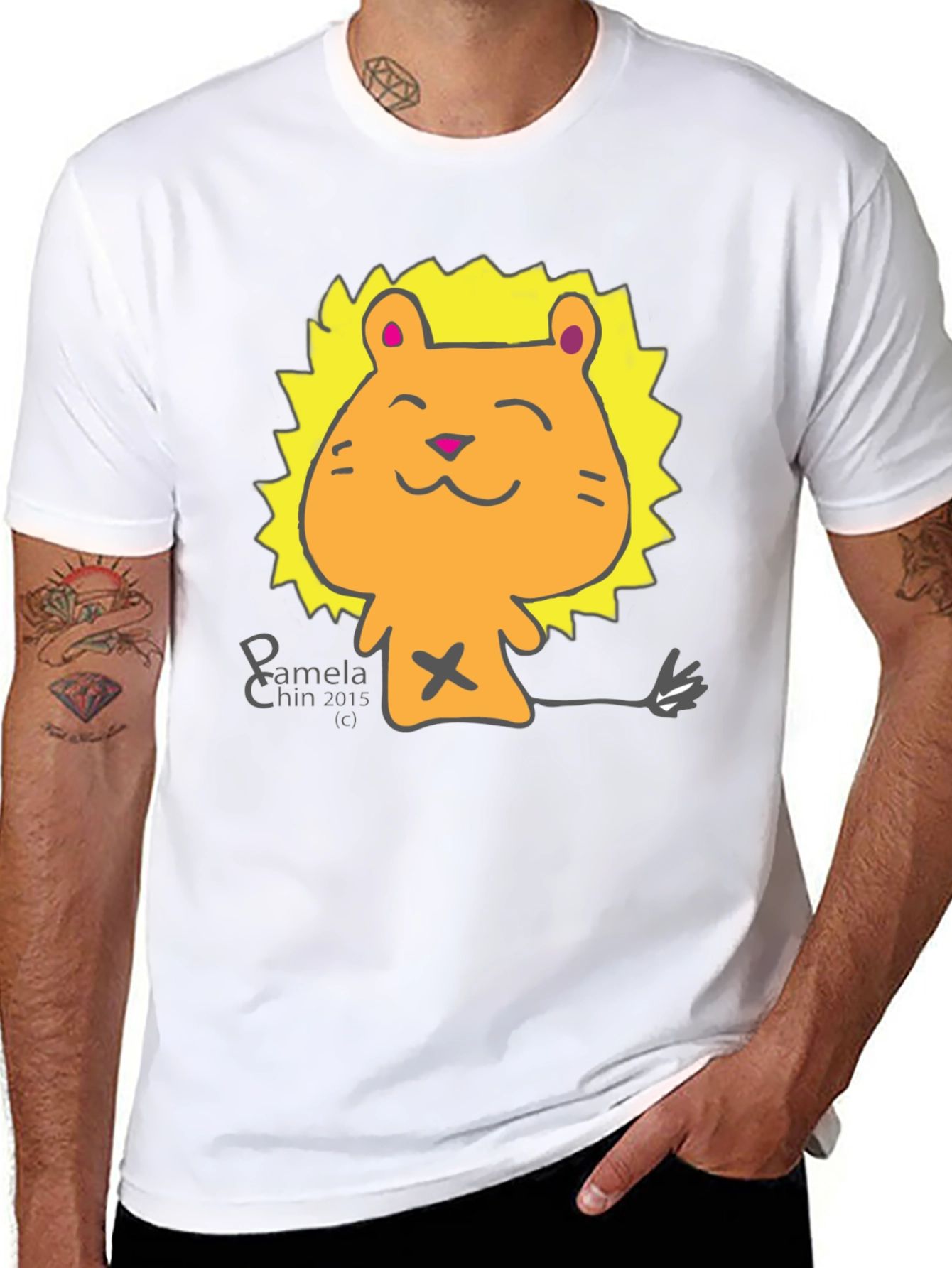 Black Cute Lion Cartoon Black T-Shirt view 8