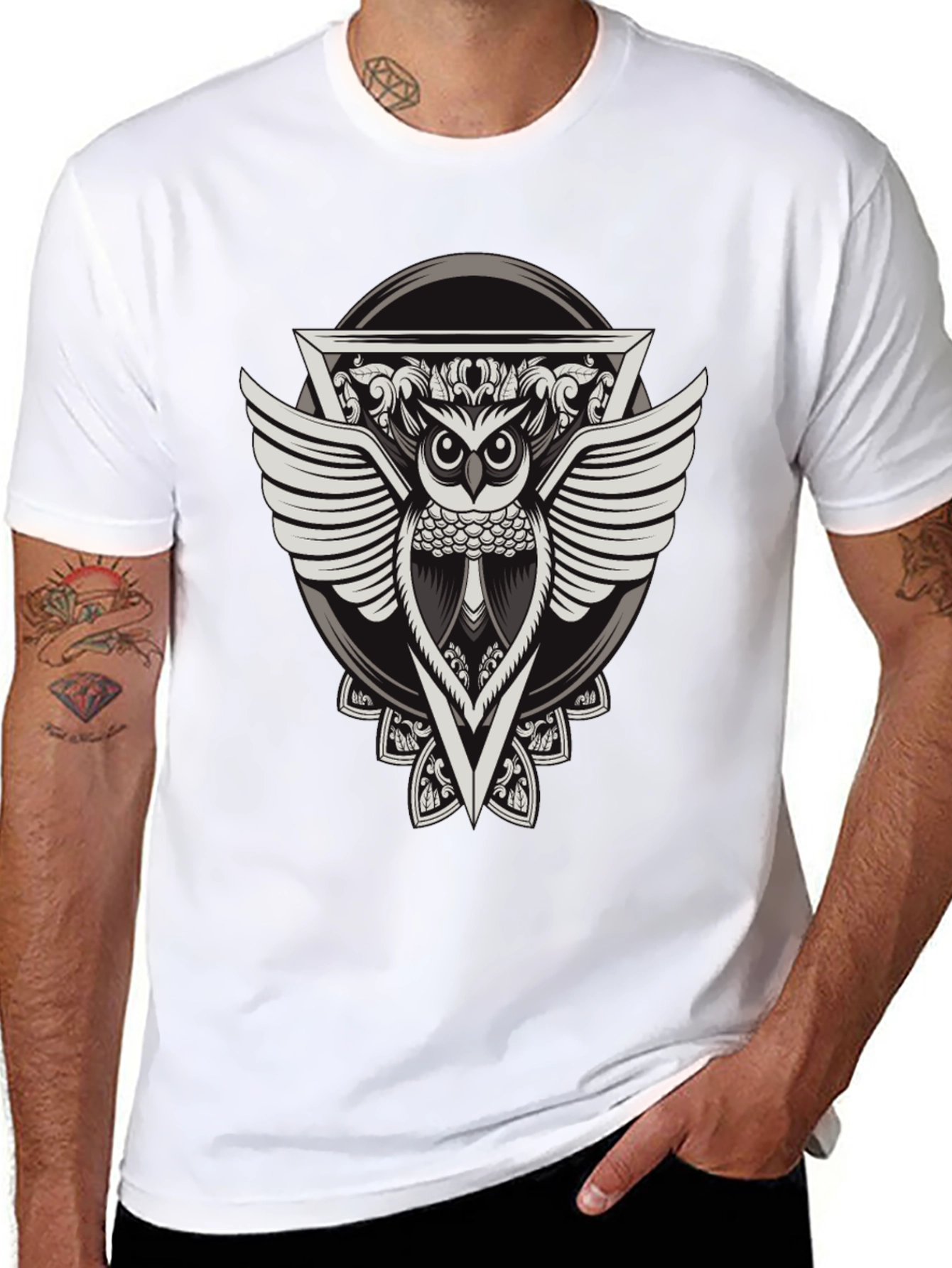 Black Owl Graphic Print Black T-Shirt view 8