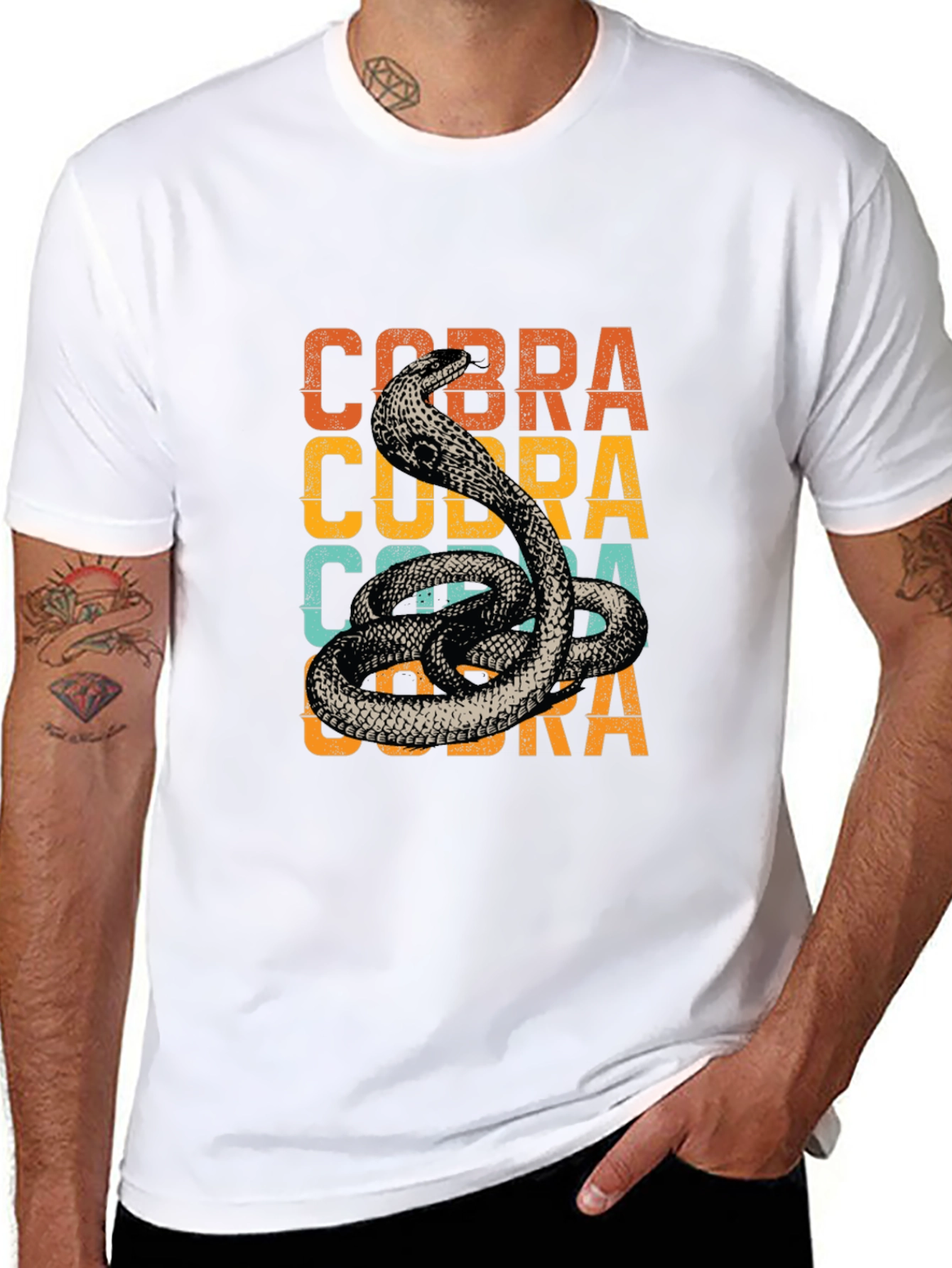 Black Retro Cobra Graphic Tee - Vintage Style Snake T-Shirt view 8