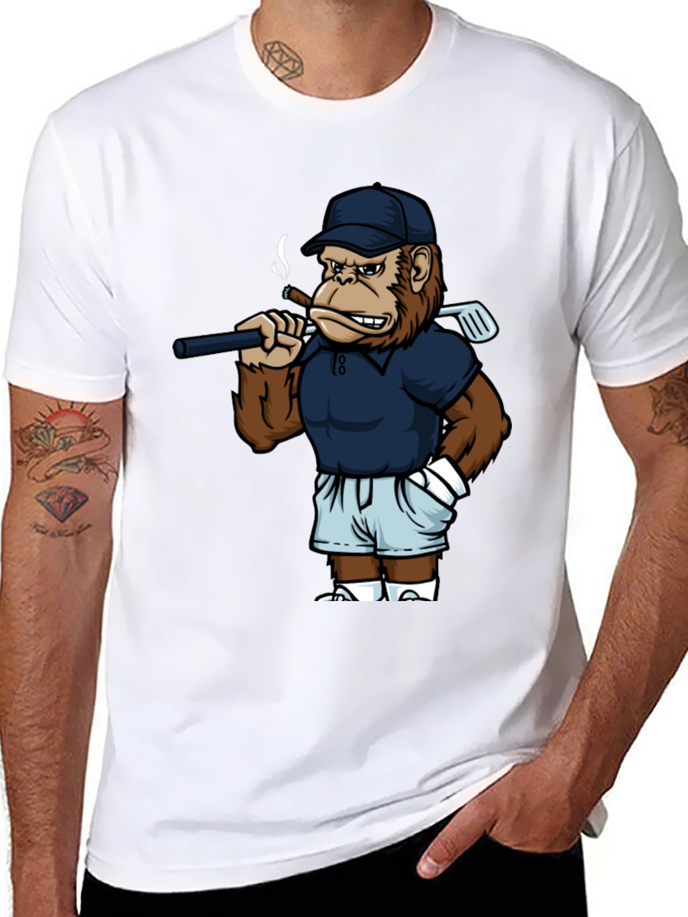 Black Cool Monkey Golfer Graphic Tee - Black view 8