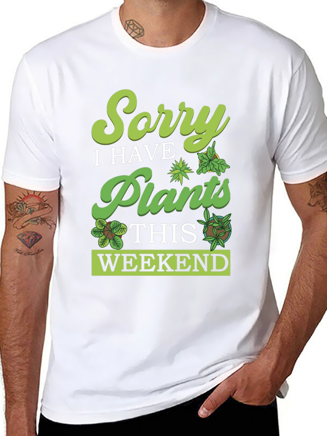 Black Sorry, I Have Plants Weekend T-Shirt view 8