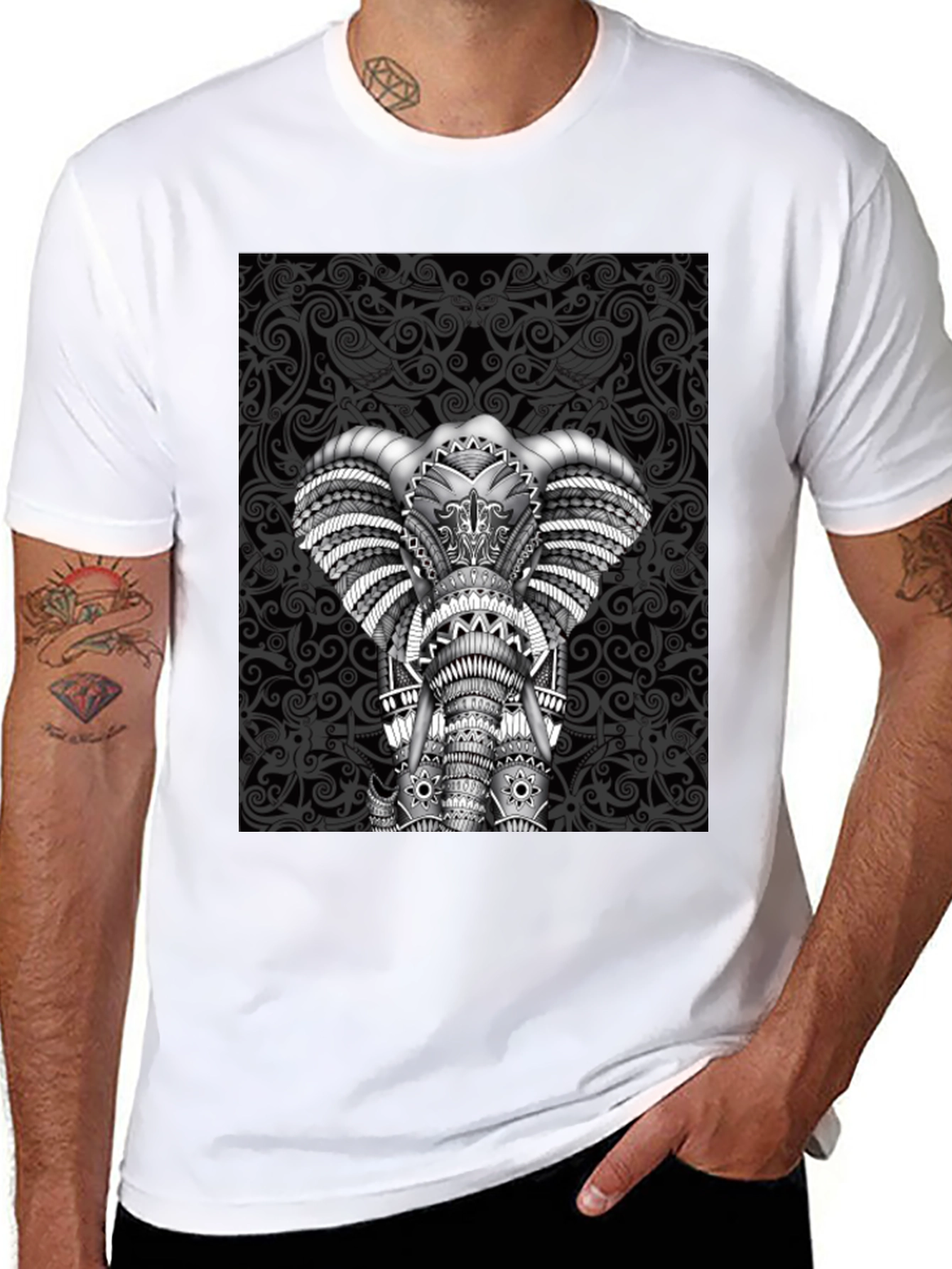 Black Elephant Graphic Tee - Black Crew Neck Shirt view 8