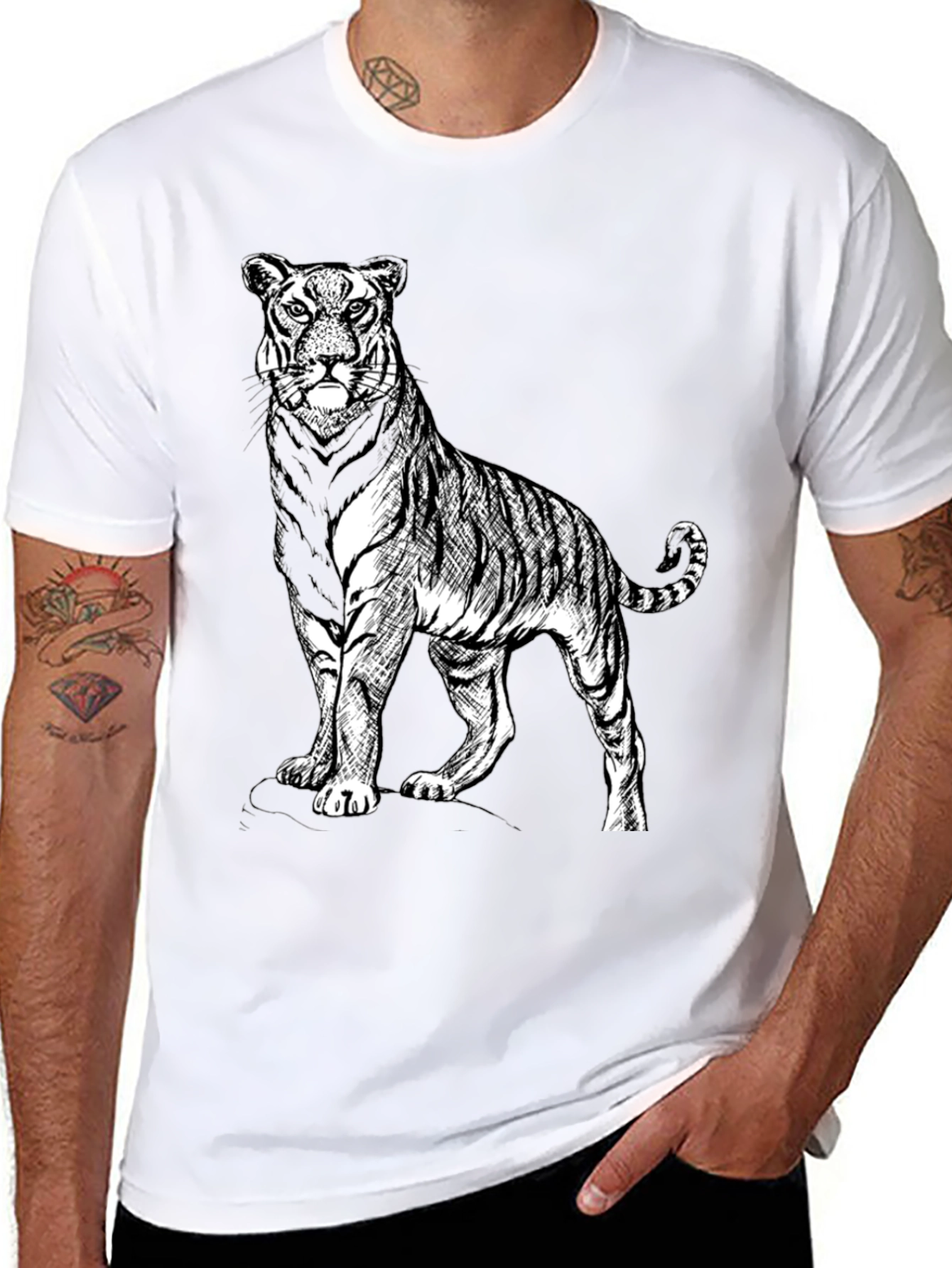 Black Bold Tiger Graphic Tee - Black Cotton Blend Shirt view 8