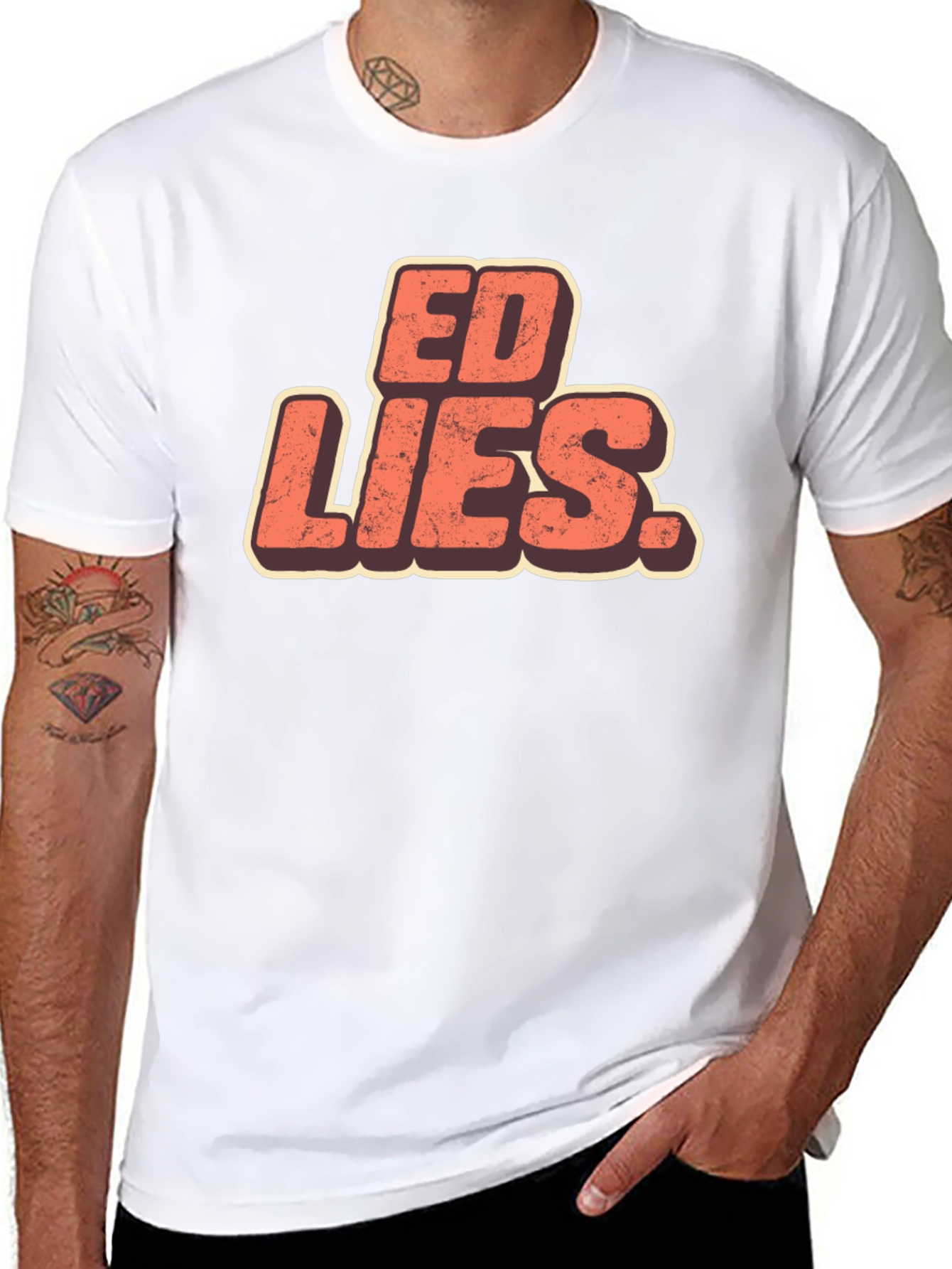 Black Ed Lies T-Shirt - Retro Design Black Tee view 8