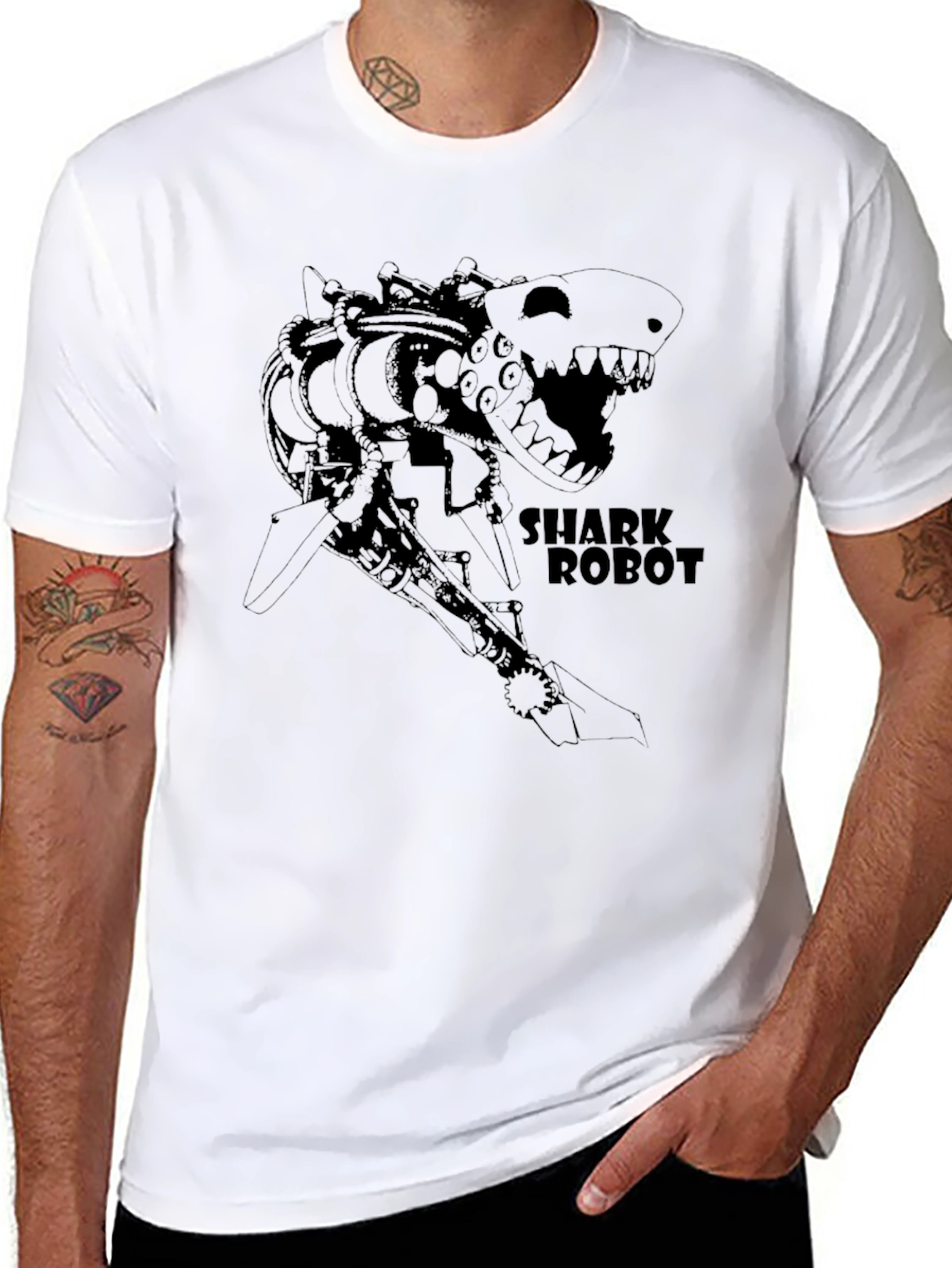 Black Shark Robot T-Shirt - Black Graphic Tee view 8