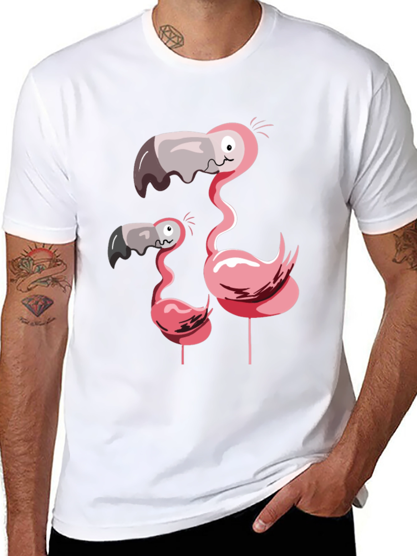 Black Funny Flamingo Family Graphic T-Shirt view 8