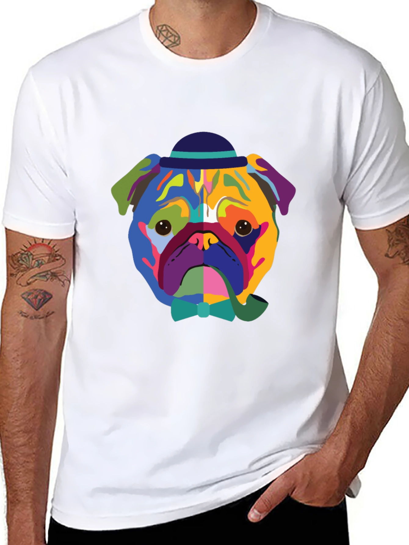 Black Colorful Dog Graphic Tee - Modern Art Style view 8