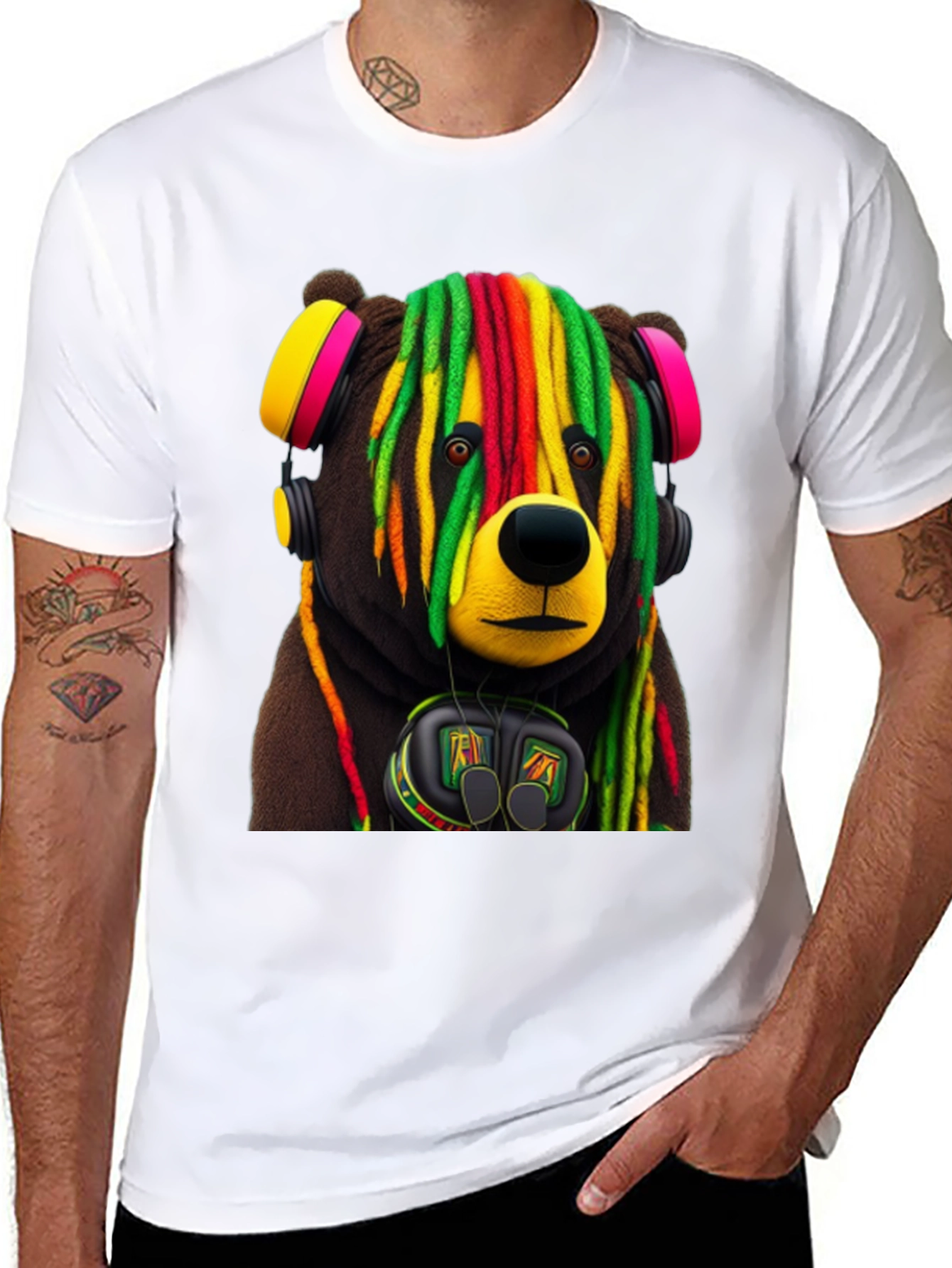 Black Rasta Bear Graphic Tee - Cool Streetwear view 8