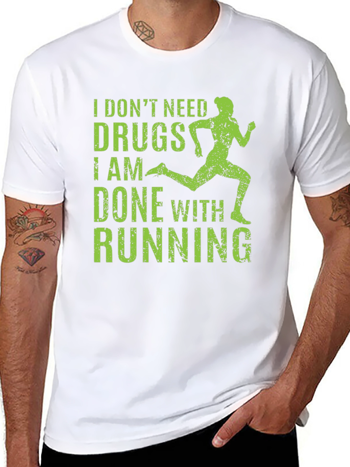 Black Funny Running Shirt: I Don't Need Drugs, I Am Done with Running Tee view 8