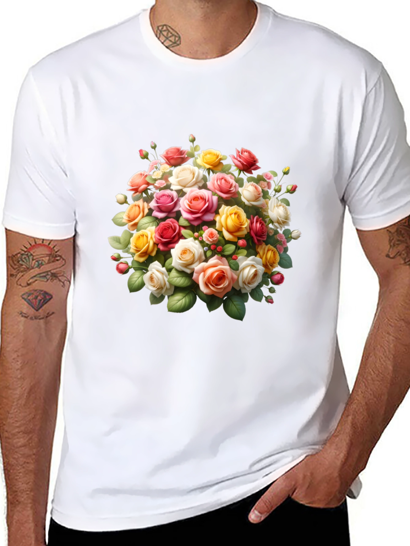 Black Floral Roses Graphic Black T-Shirt view 8
