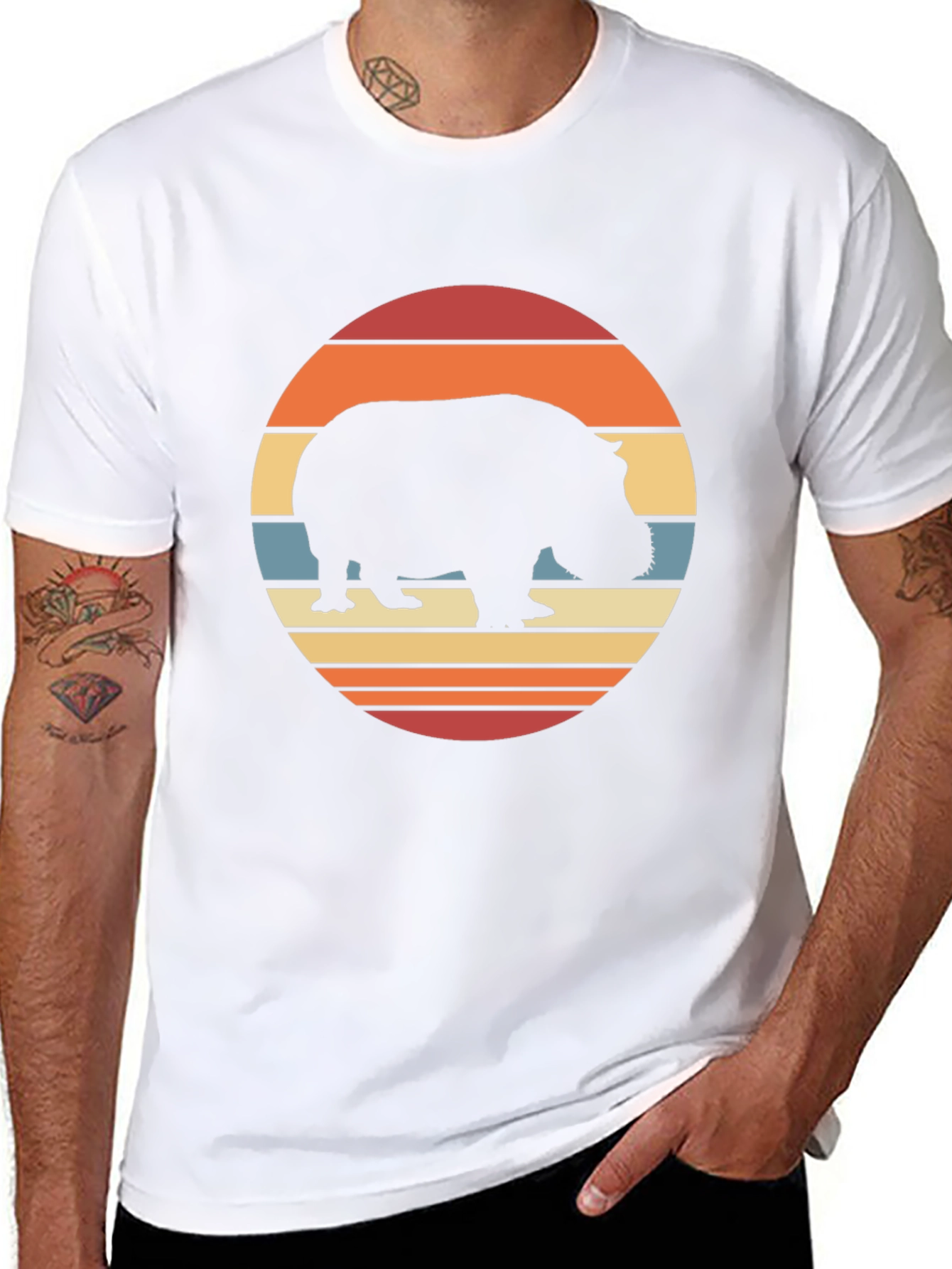 Black Retro Hippo Sunset T-Shirt - Black view 8