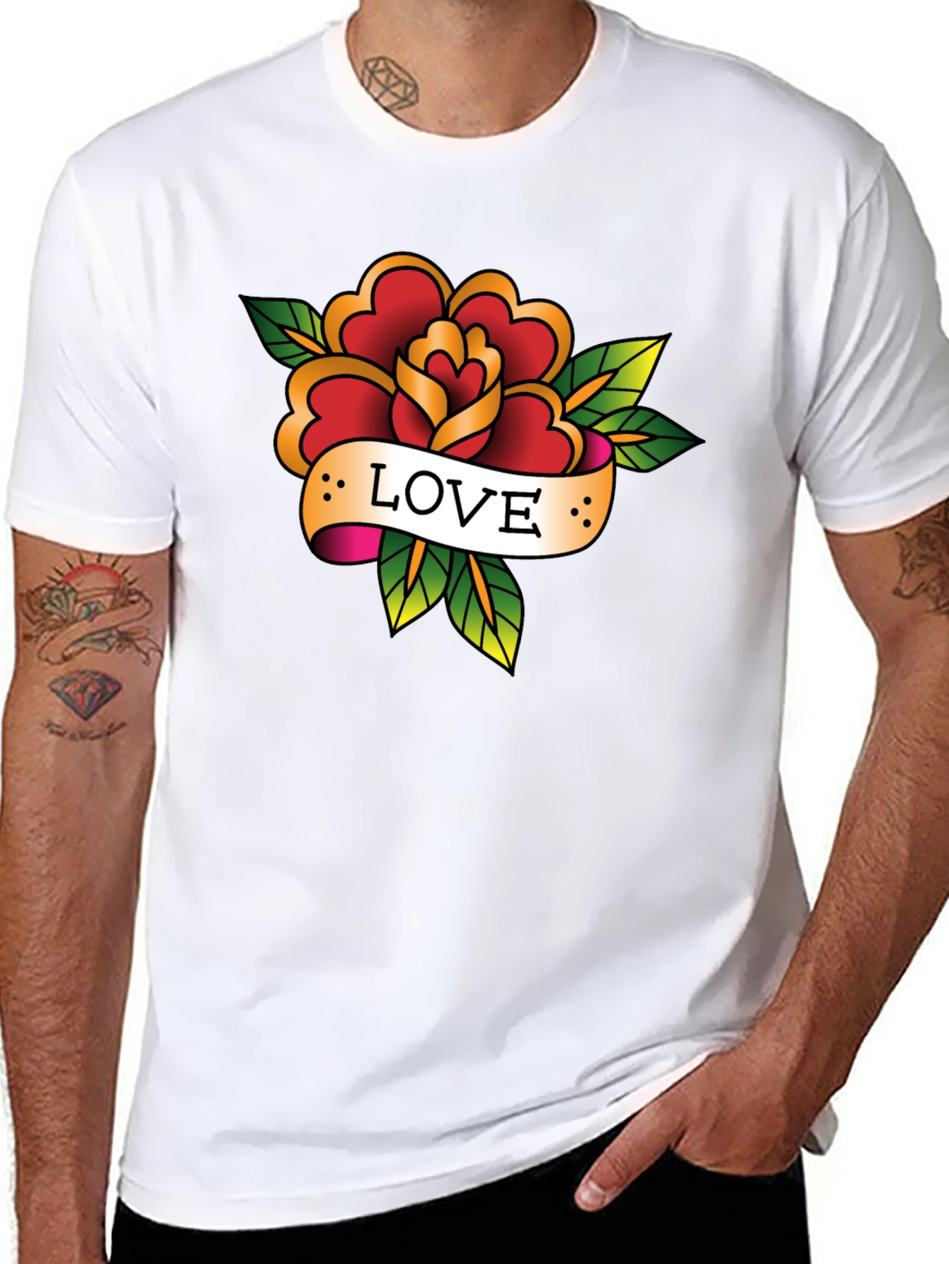 Black Love Rose Tattoo Style Black Graphic Tee view 8