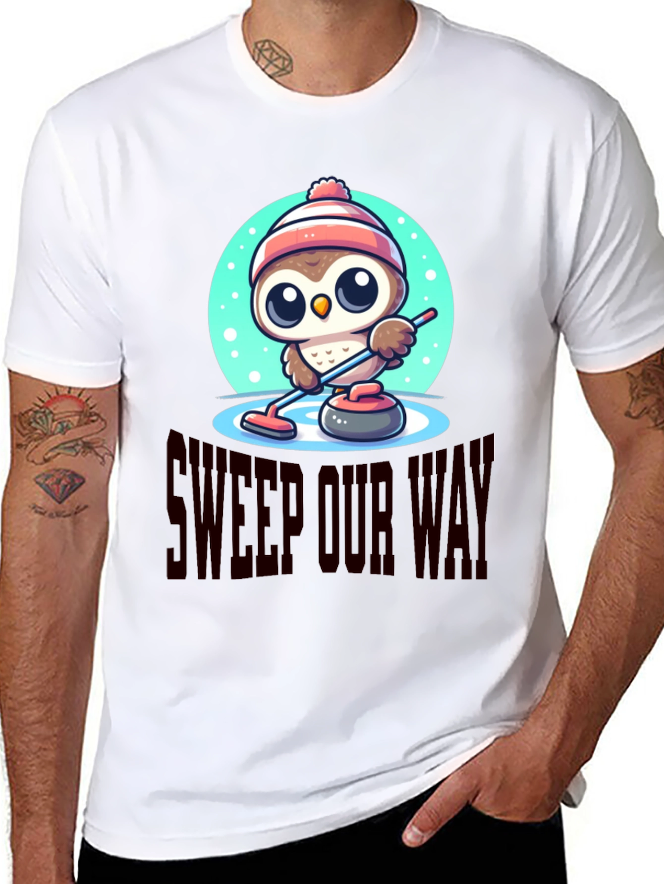 Black Cute Cartoon Owl Curling T-Shirt view 8