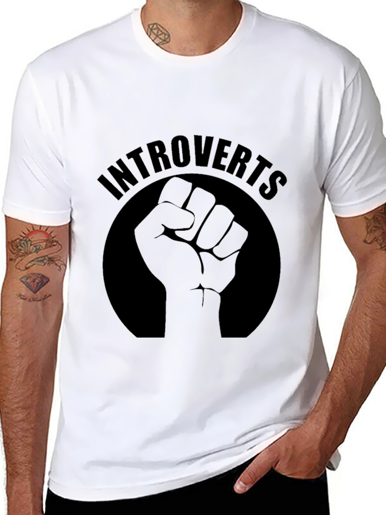 Black Introverts Fist Graphic Black T-Shirt view 8