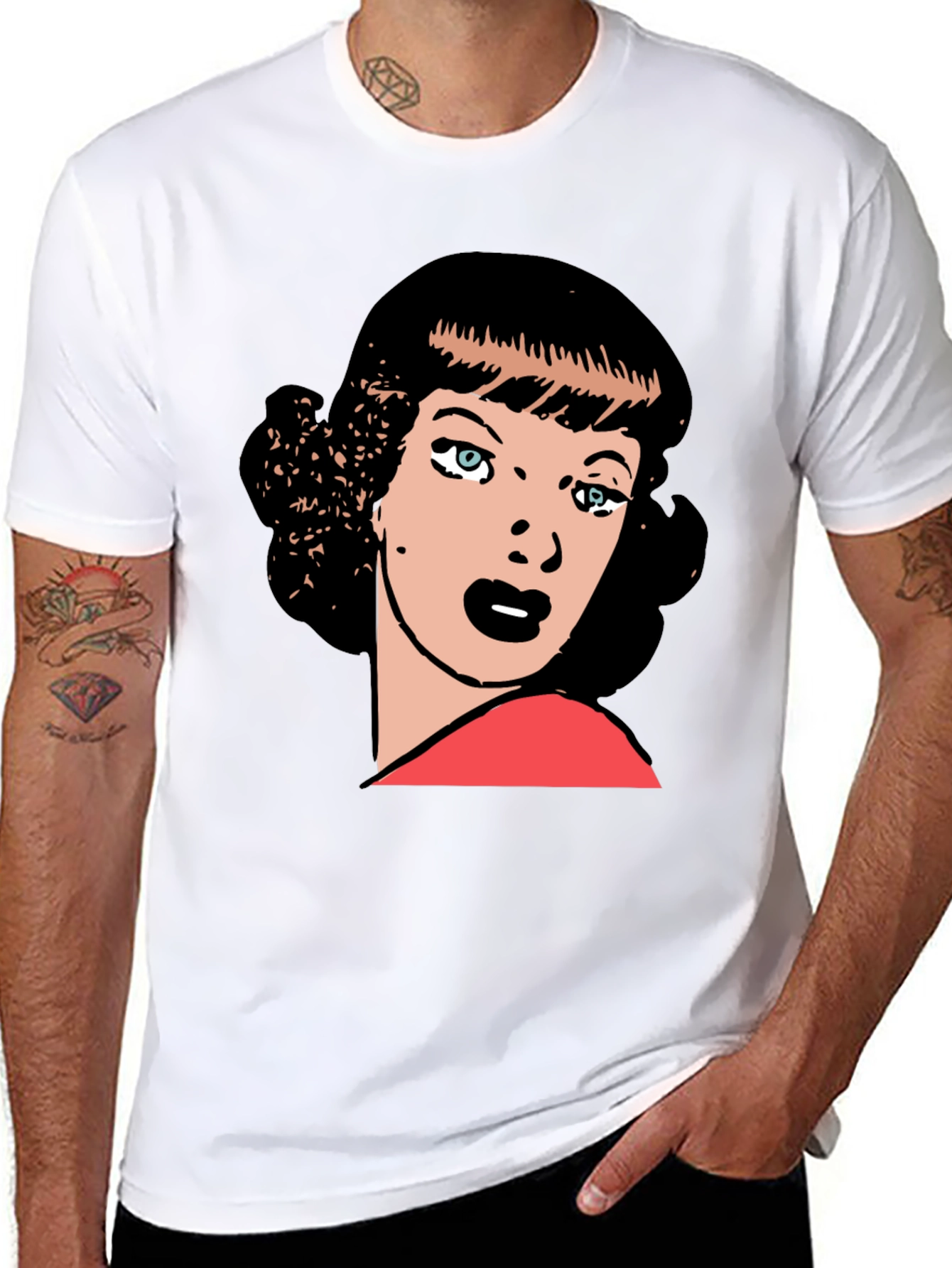 Black Retro Cartoon Woman Graphic T-Shirt view 8