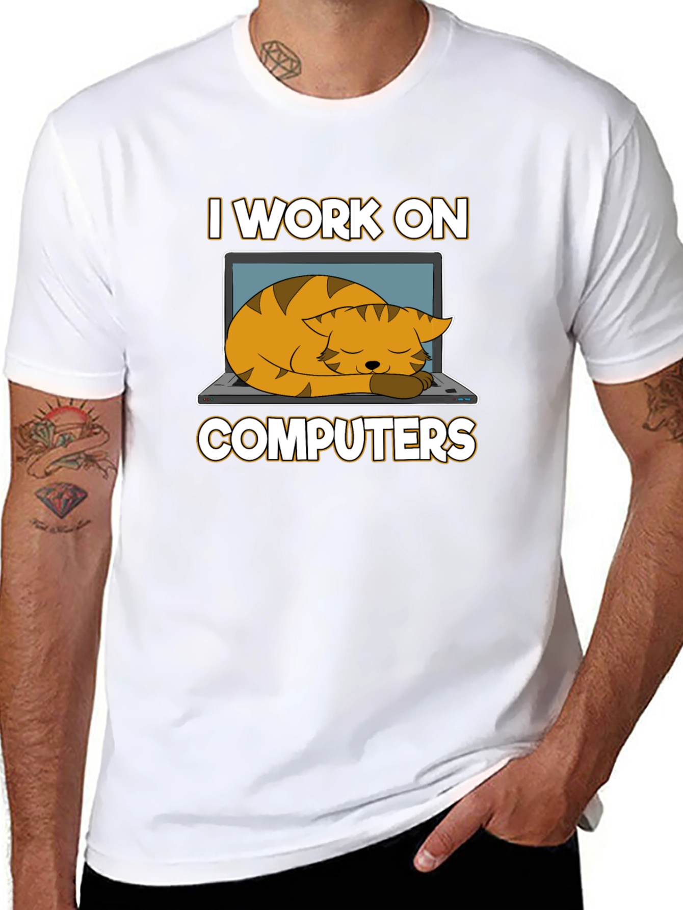 Black I Work On Computers Cat Nap T-Shirt view 8