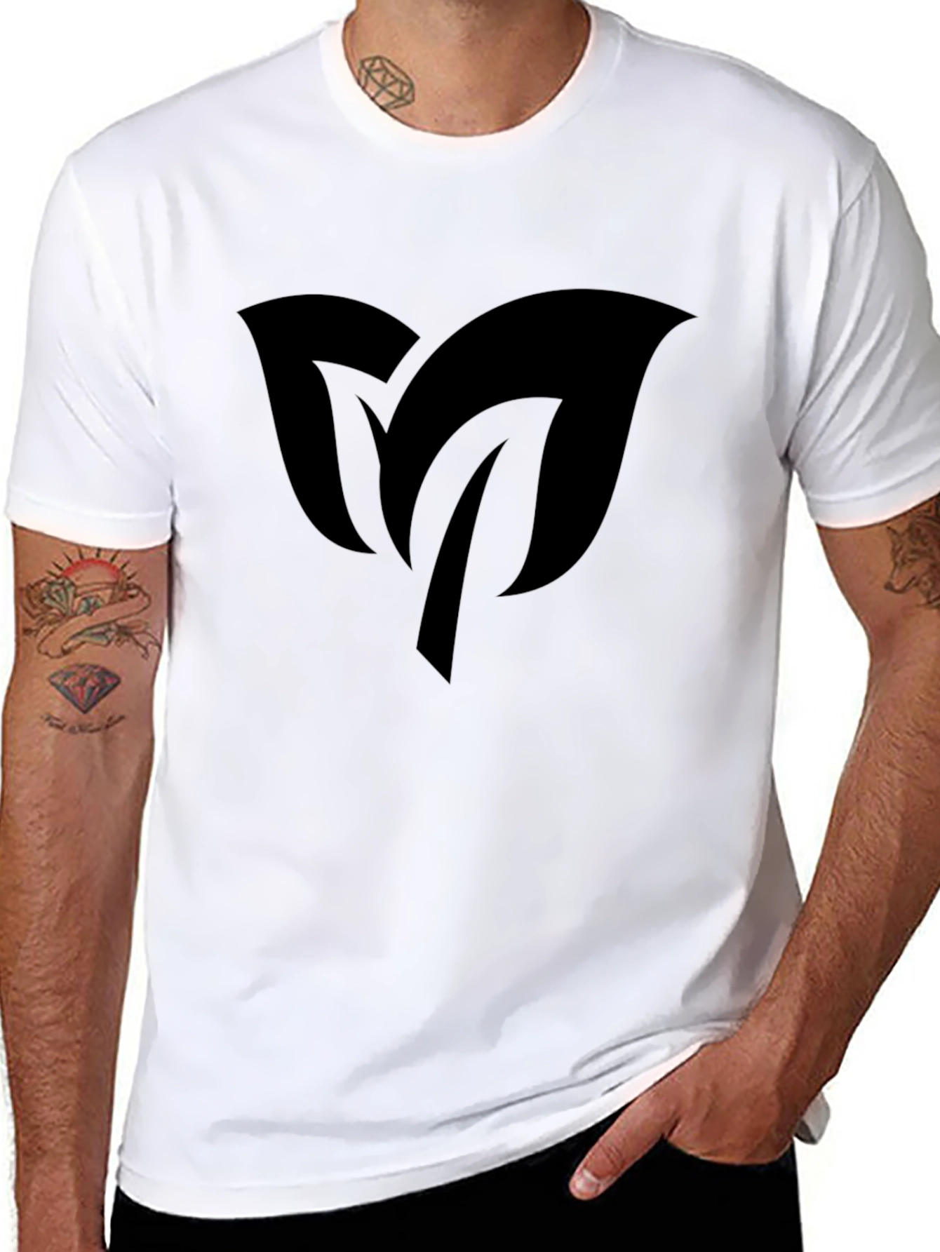 Black Men's Black T-Shirt with Leaf Design view 8