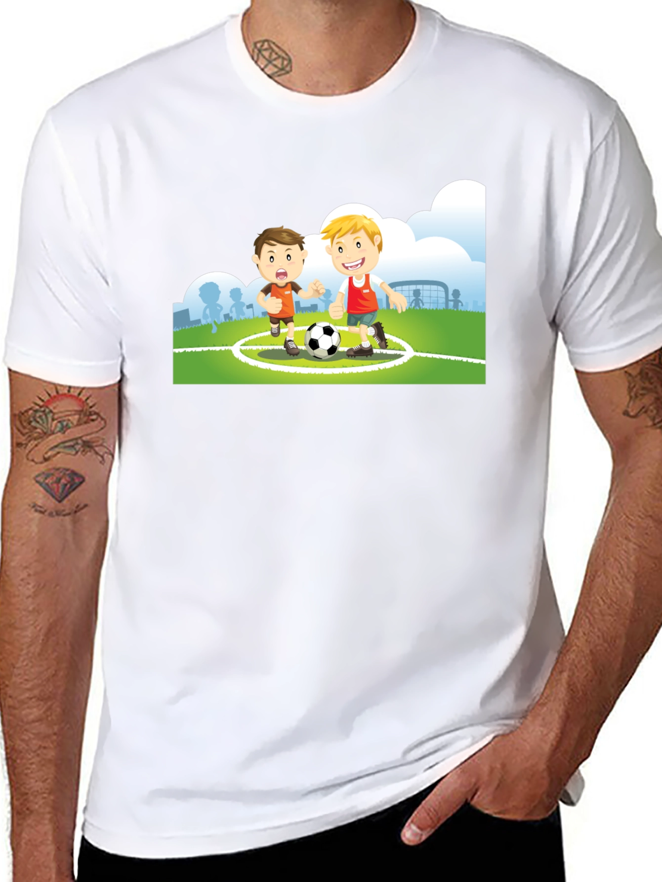Black Cartoon Soccer Player Black T-Shirt view 8