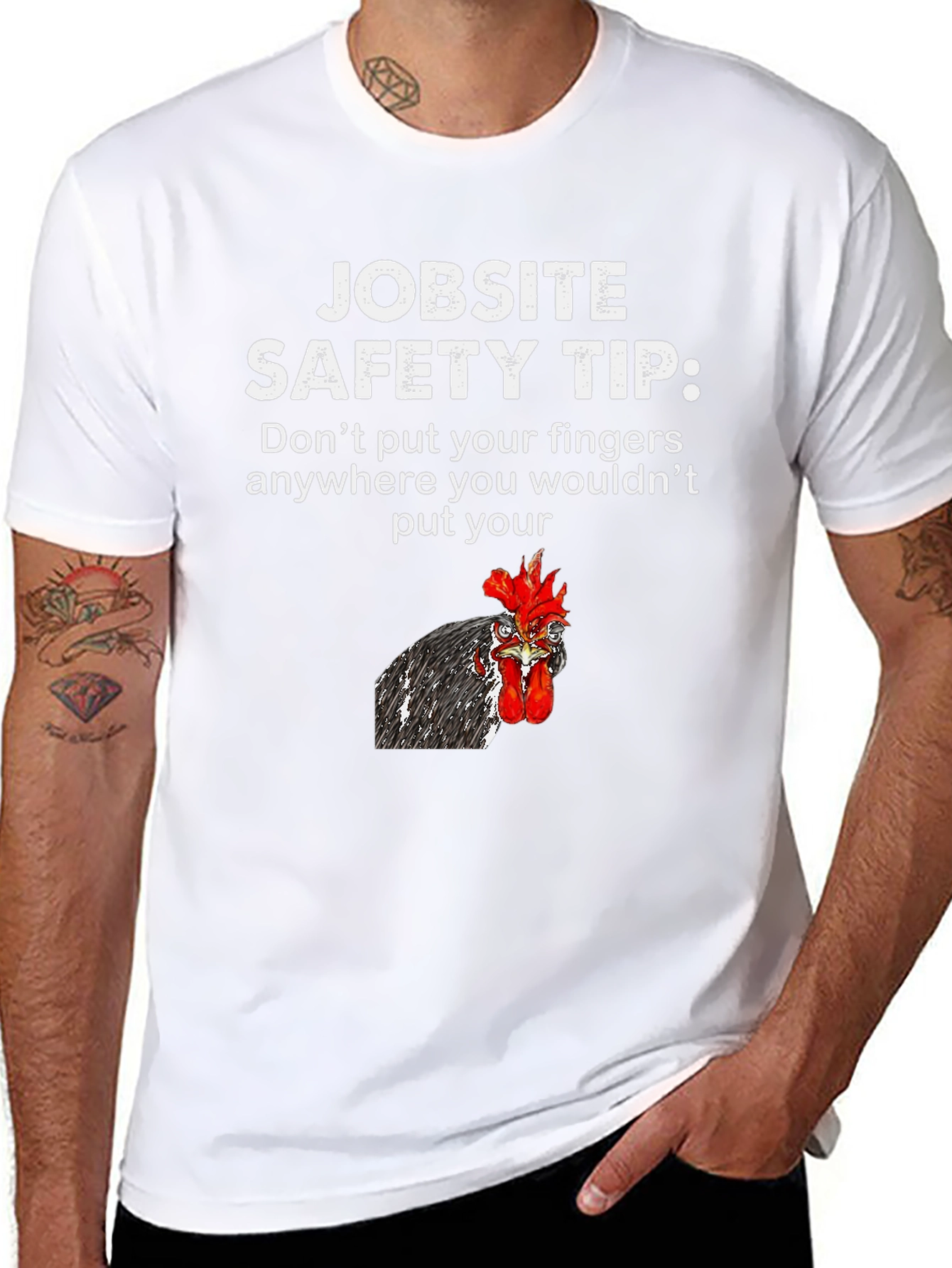 Black Jobsite Safety Tip Chicken T-Shirt view 8