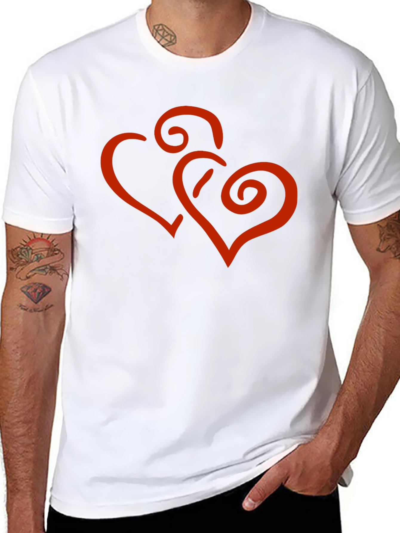 Black Stylish Black Tee with Red Heart Design view 8