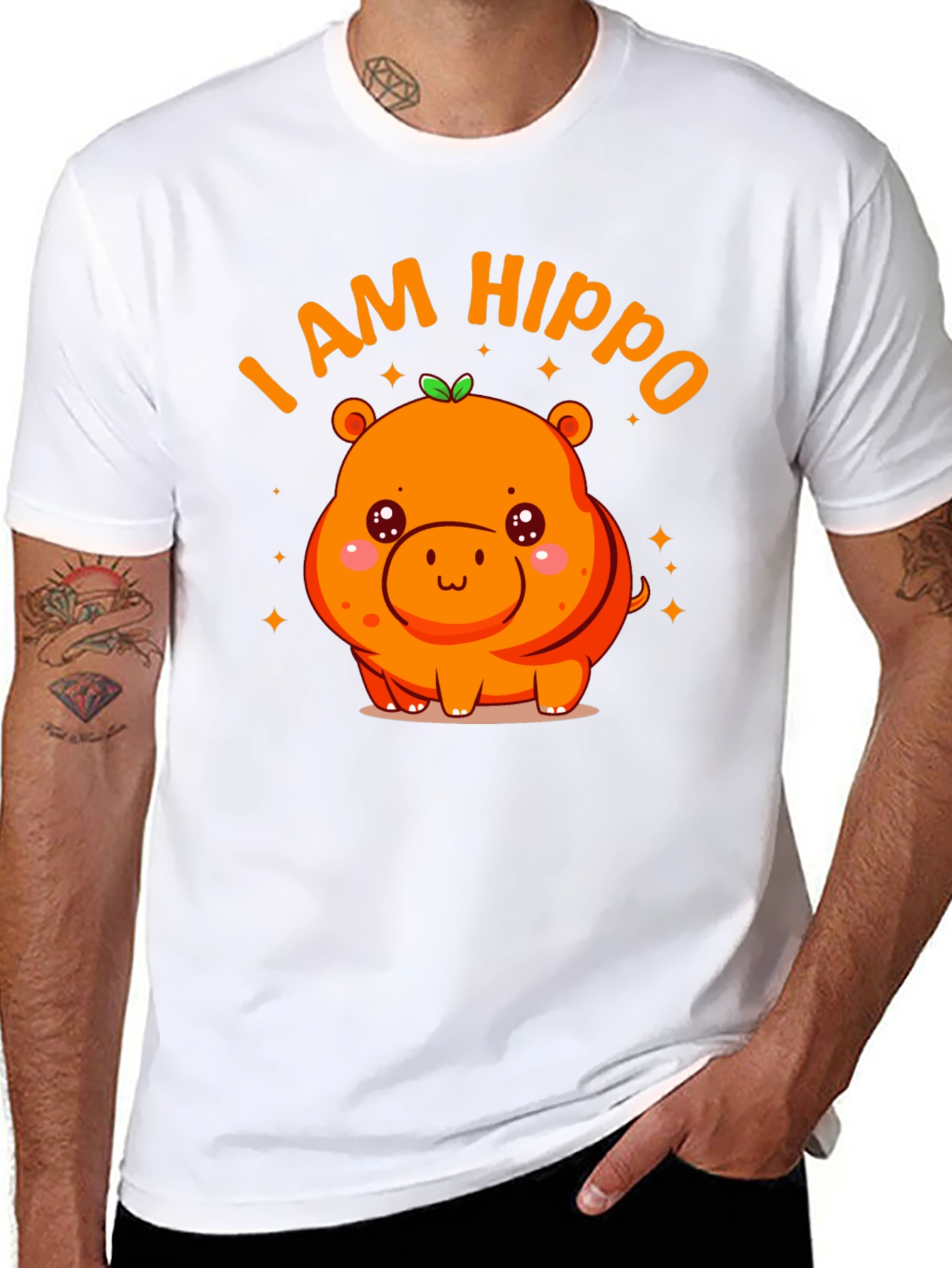 Black Cute "I AM HIPPO" Graphic Black T-Shirt view 8