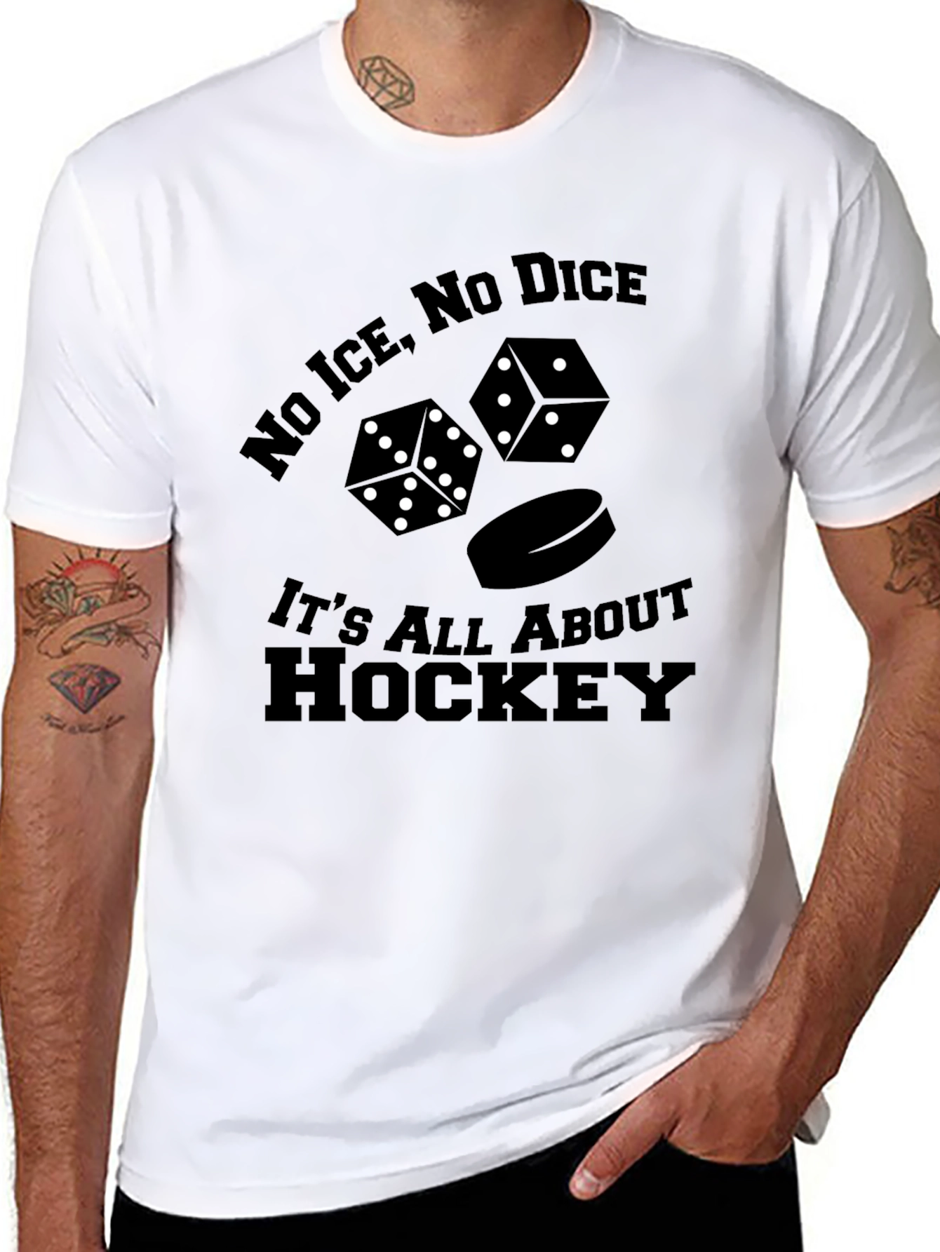 Black No Ice, No Dice Hockey T-Shirt view 8