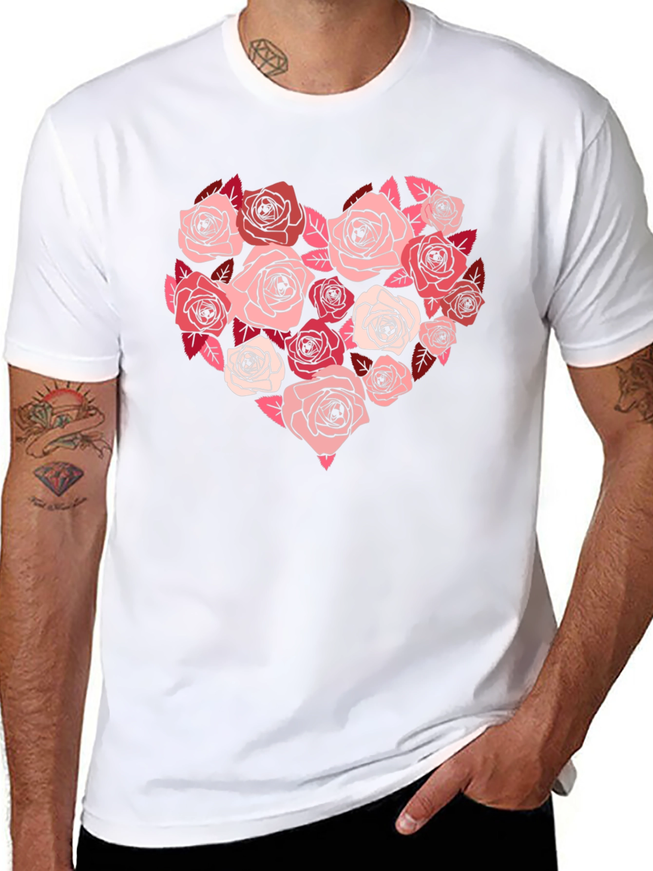 Black Floral Heart Graphic Tee - Black Casual T-Shirt view 8