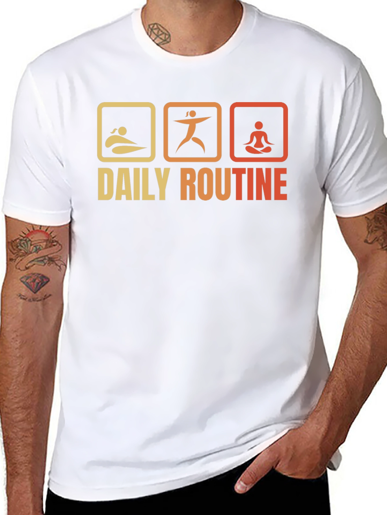 Black Daily Routine T-Shirt - Swim, Exercise, Meditate view 8