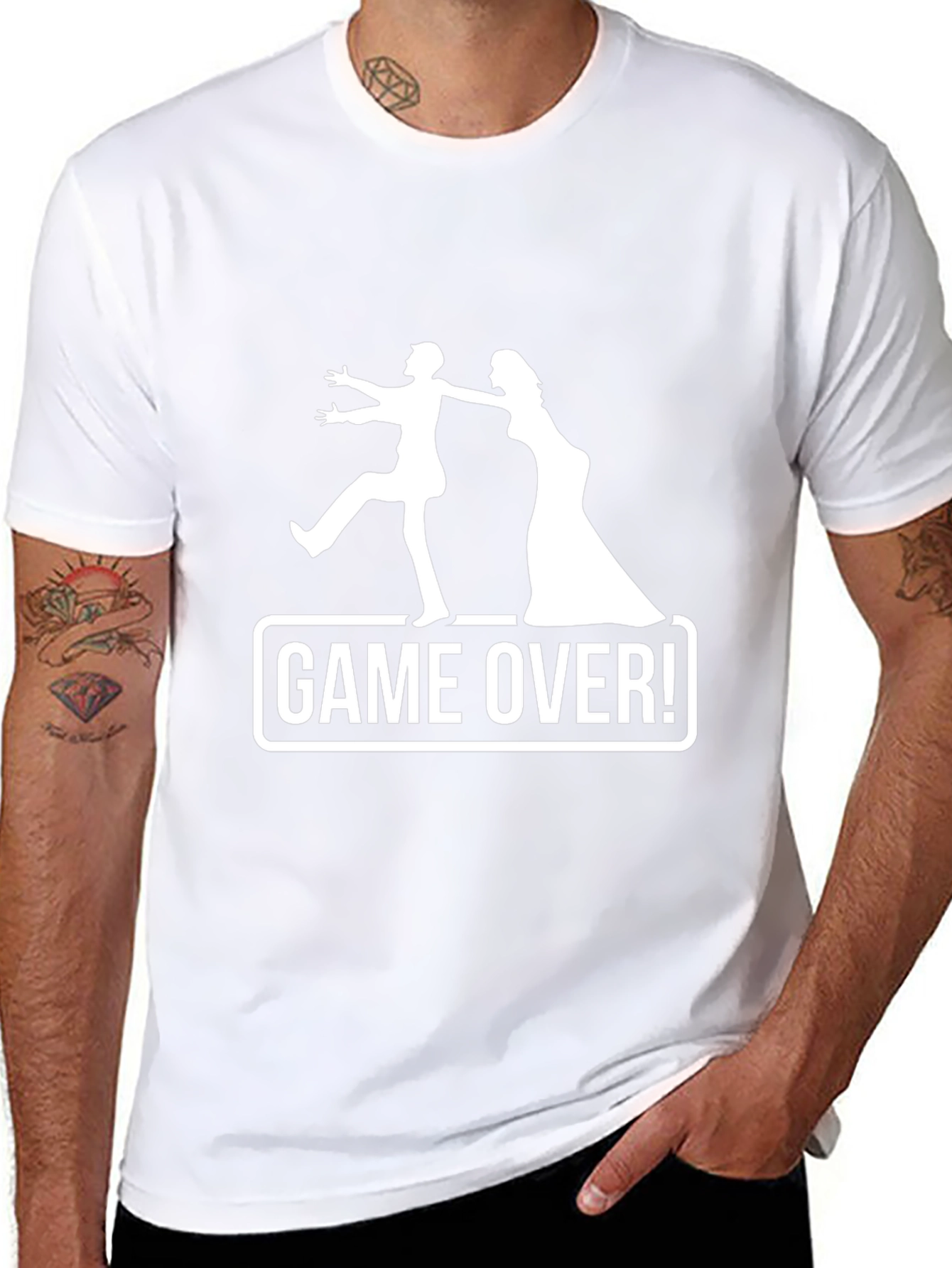 Black Funny Game Over Wedding Groom T-Shirt view 8