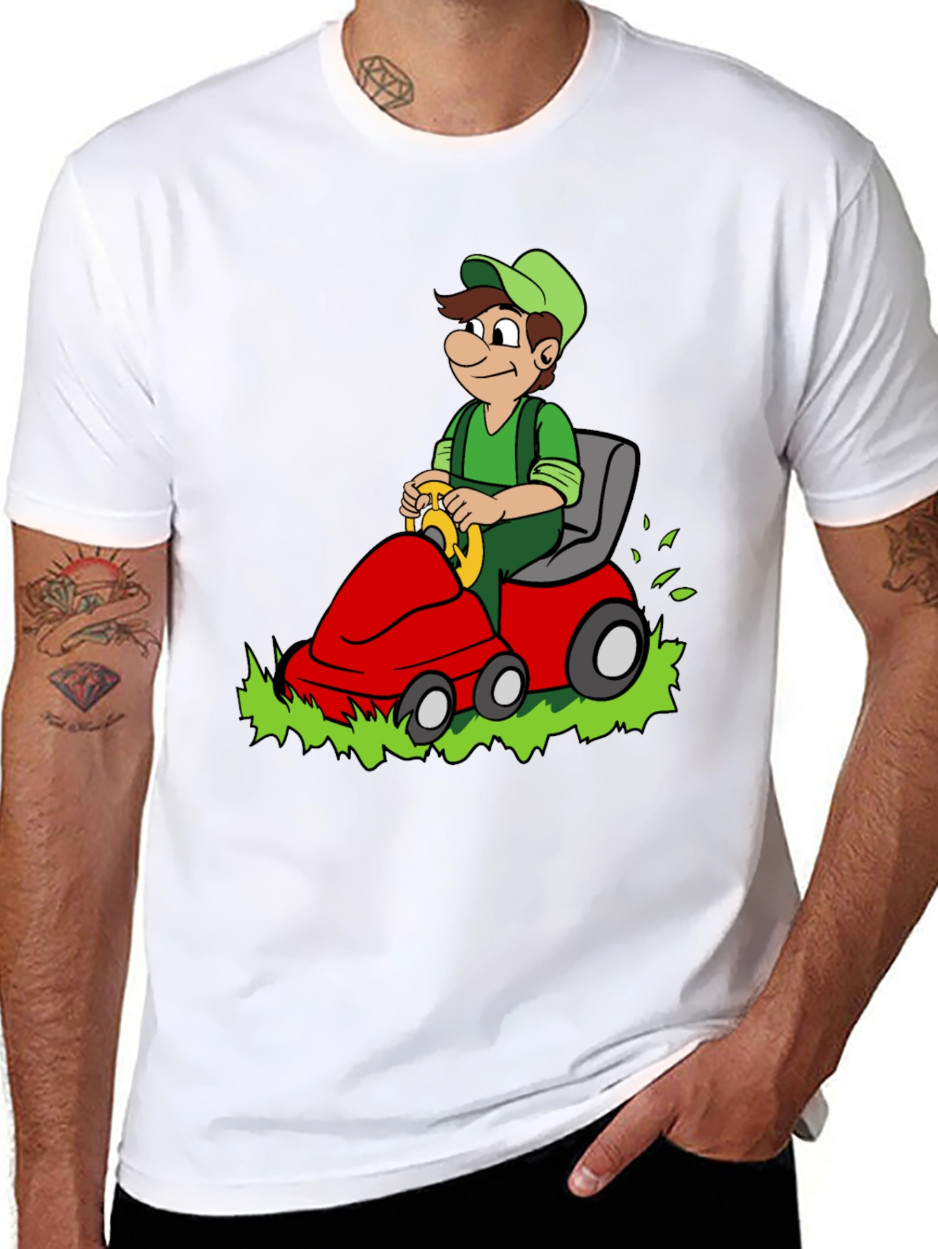 Black Luigi Riding Lawnmower Graphic T-Shirt view 8